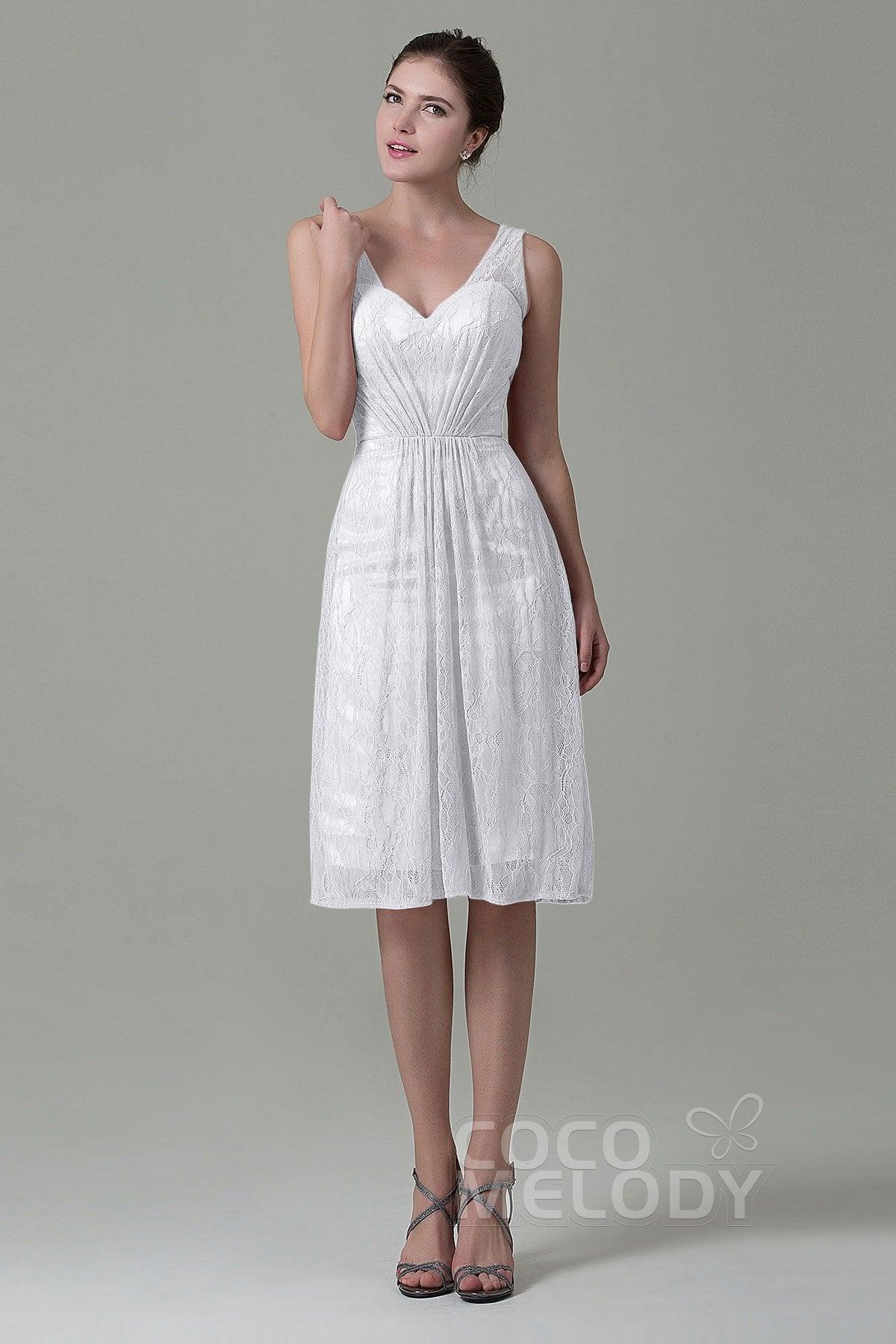 Sheath-Column Knee Length Lace Bridesmaid Dress COZK16010 - COCOMELODY