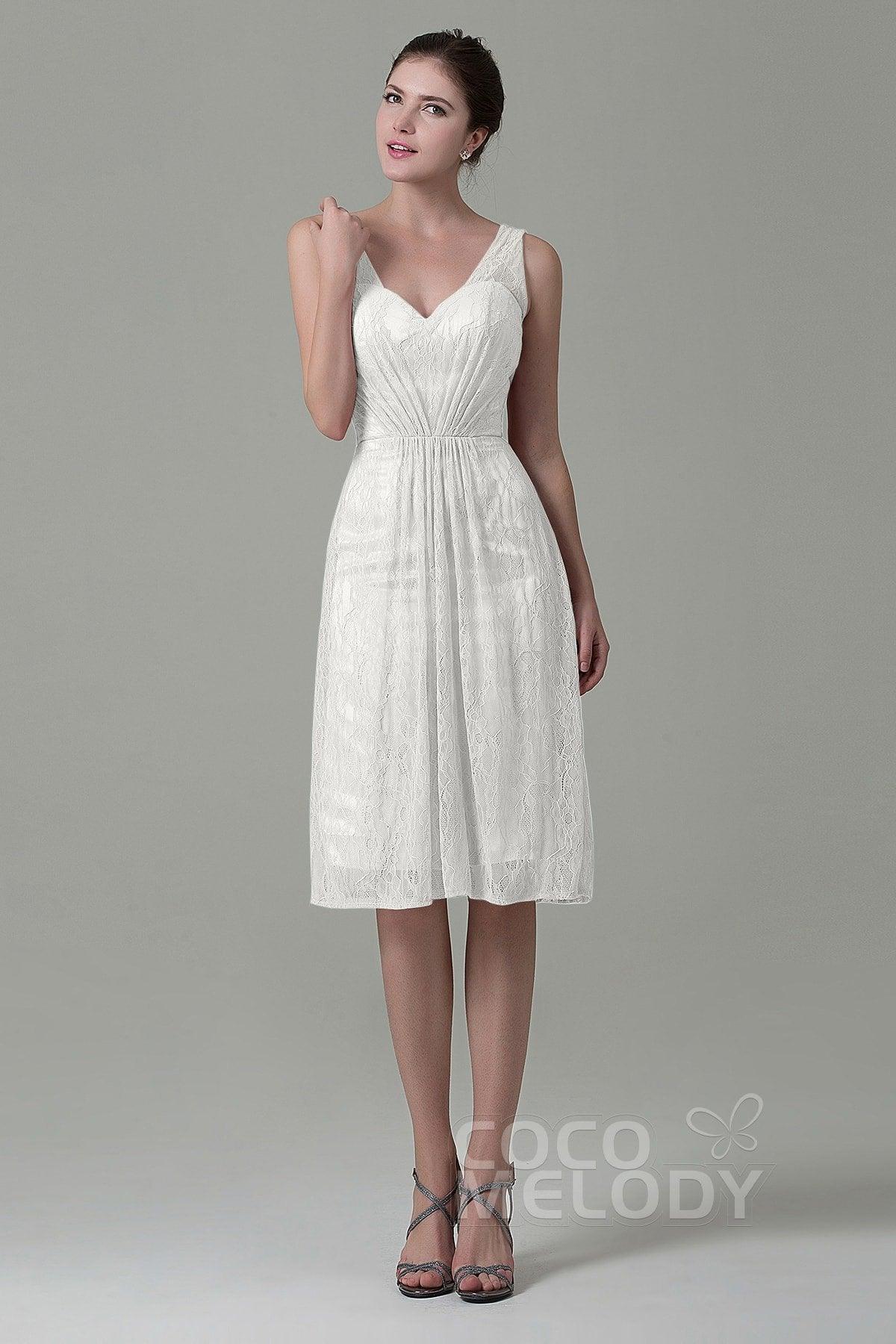 Sheath-Column Knee Length Lace Bridesmaid Dress COZK16010 - COCOMELODY