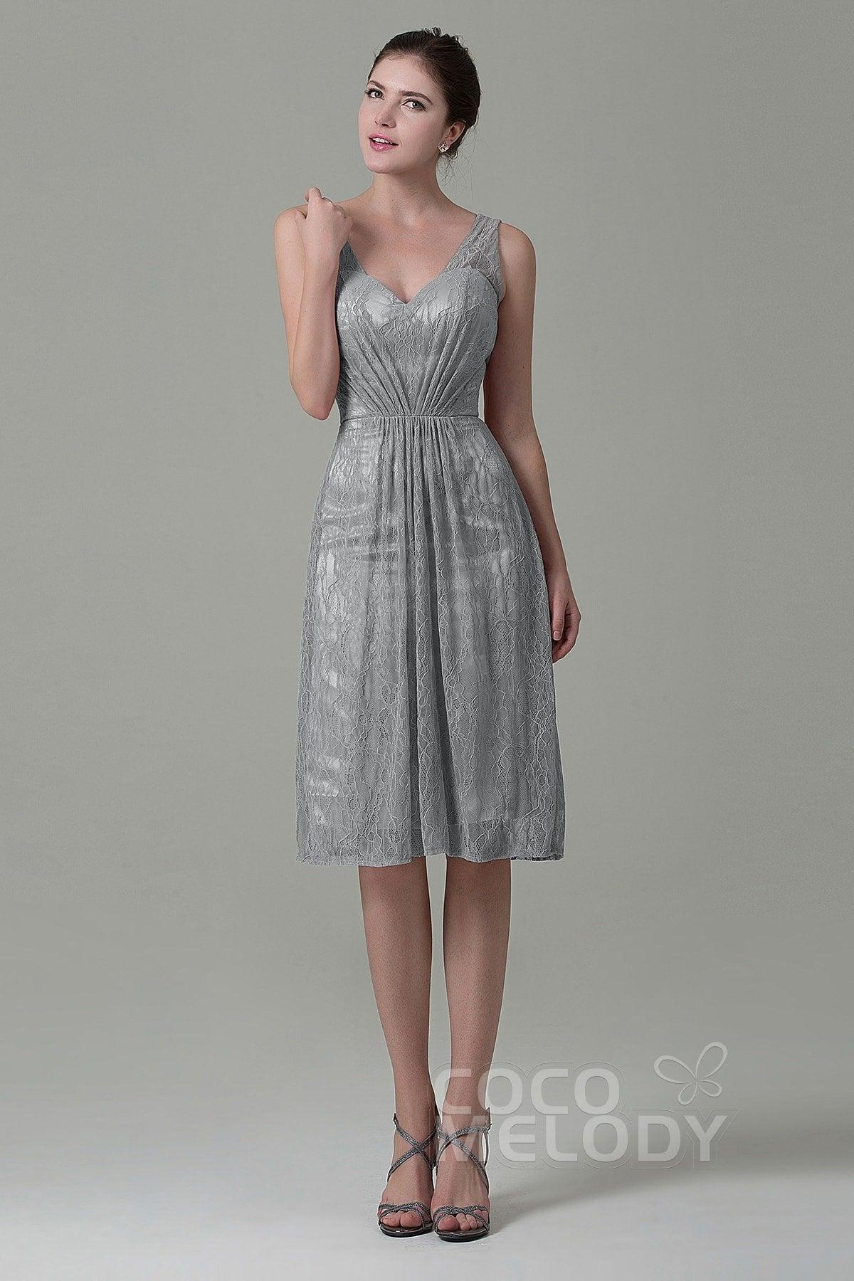Sheath-Column Knee Length Lace Bridesmaid Dress COZK16010 - COCOMELODY