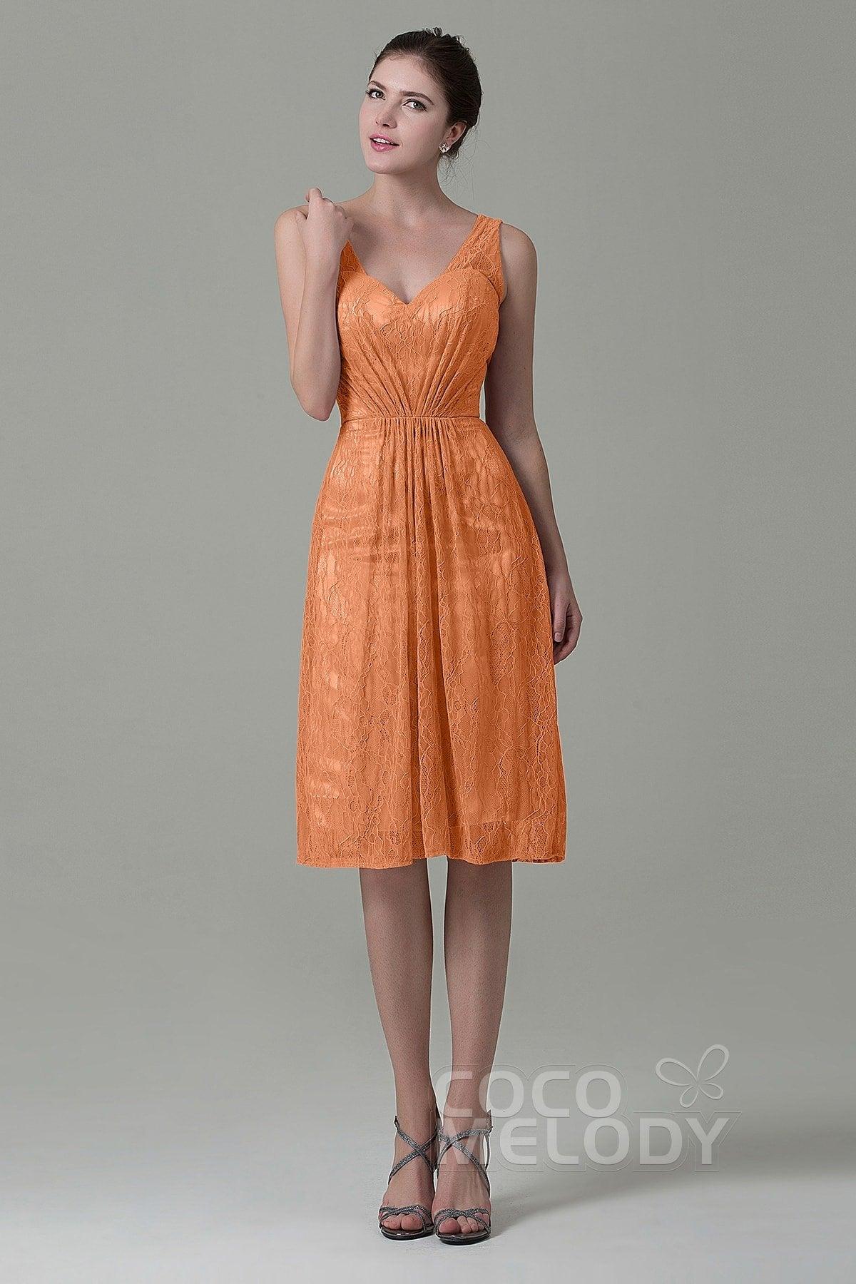 Sheath-Column Knee Length Lace Bridesmaid Dress COZK16010 - COCOMELODY