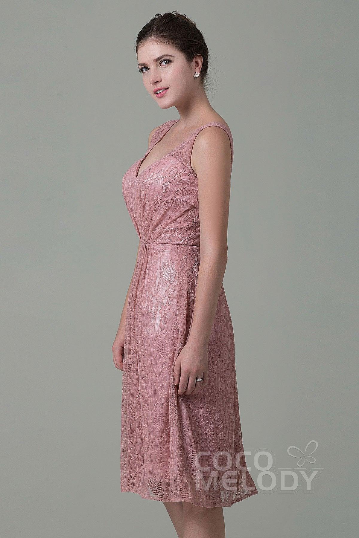 Sheath-Column Knee Length Lace Bridesmaid Dress COZK16010 - COCOMELODY