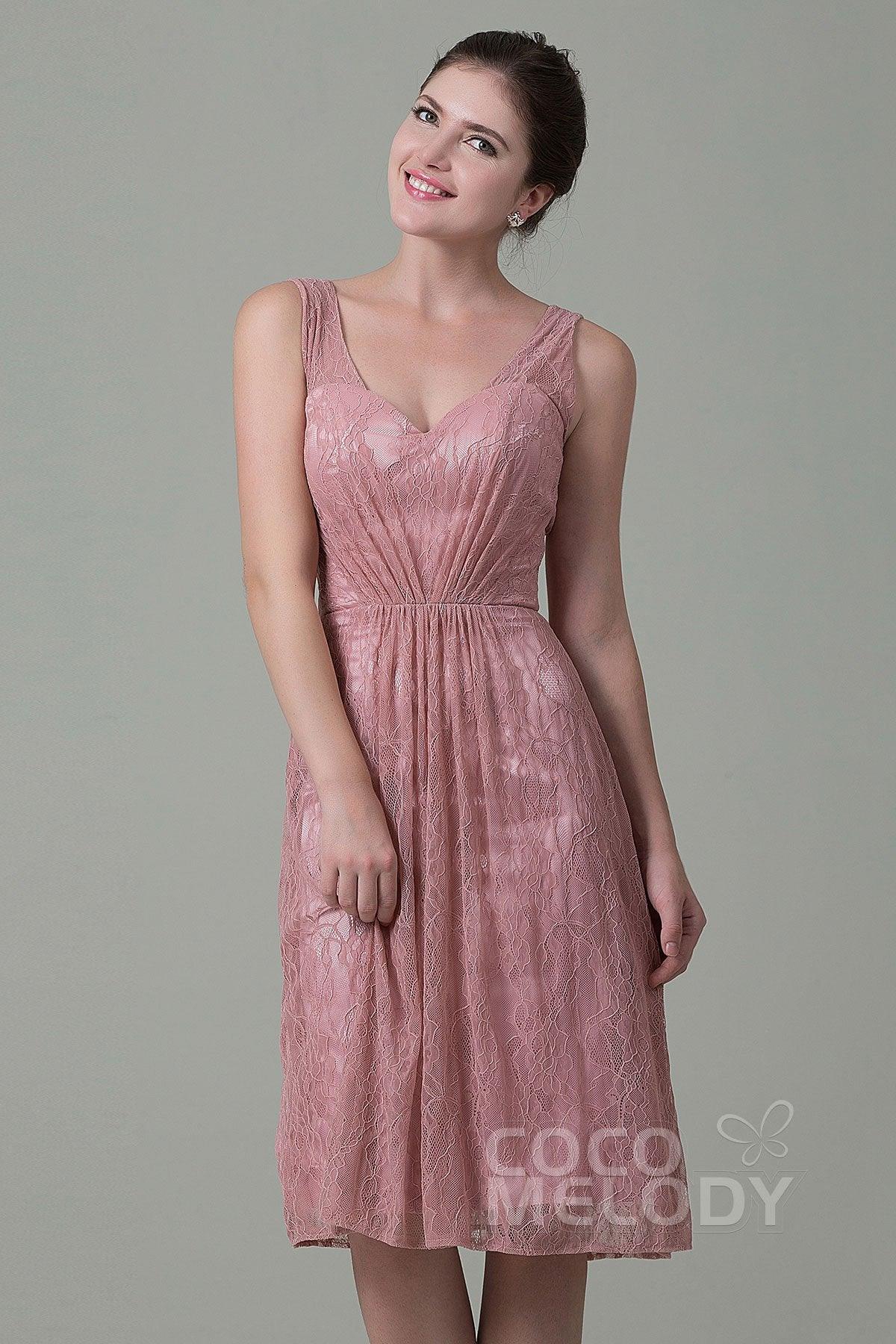 Sheath-Column Knee Length Lace Bridesmaid Dress COZK16010 - COCOMELODY