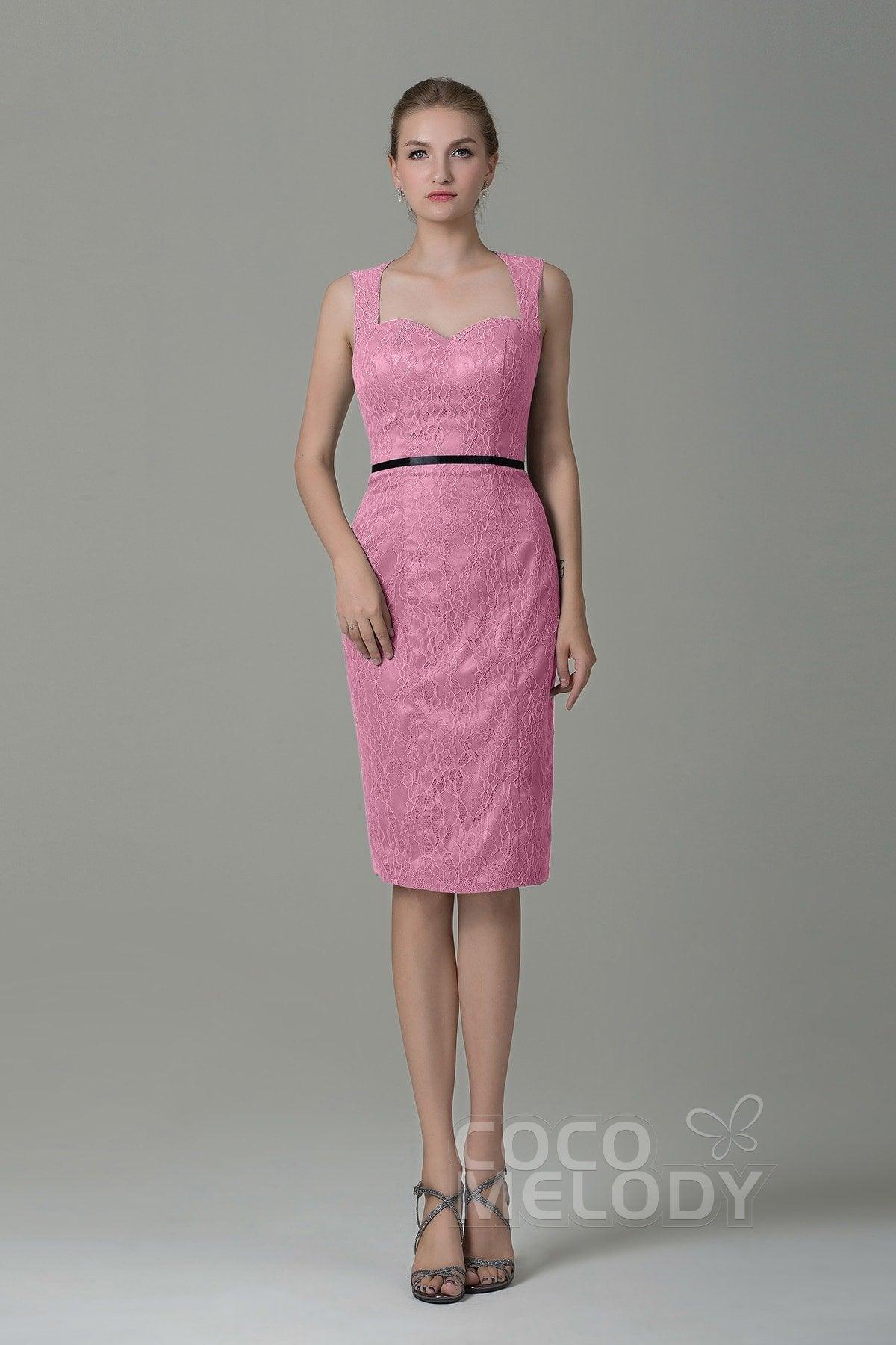 Sheath-Column Knee Length Lace Bridesmaid Dress COZK16011 - COCOMELODY