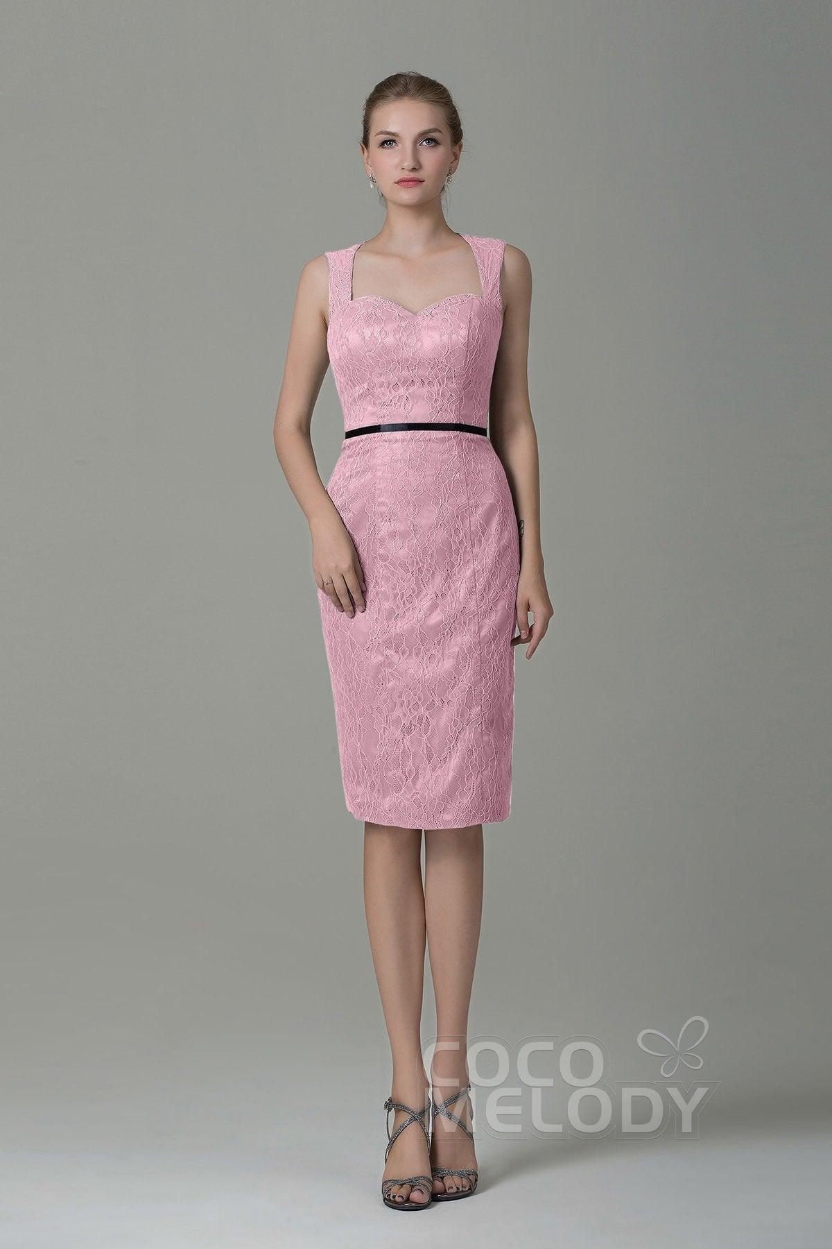 Sheath-Column Knee Length Lace Bridesmaid Dress COZK16011 - COCOMELODY