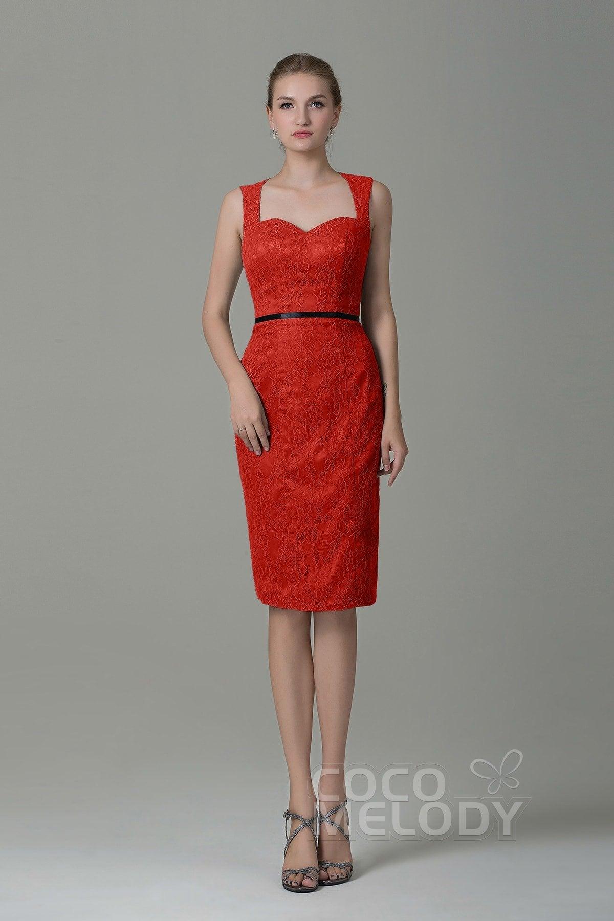 Sheath-Column Knee Length Lace Bridesmaid Dress COZK16011 - COCOMELODY