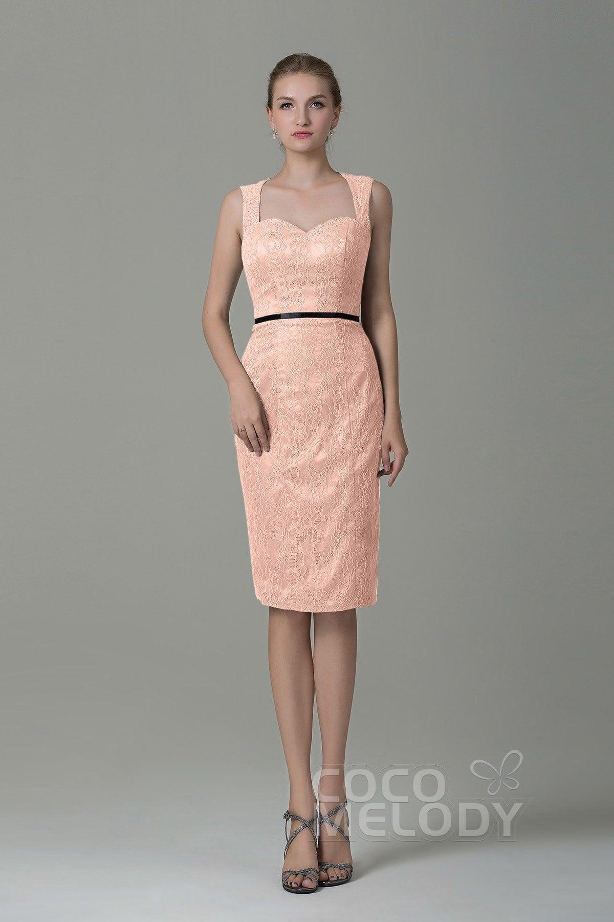 Sheath-Column Knee Length Lace Bridesmaid Dress COZK16011 - COCOMELODY