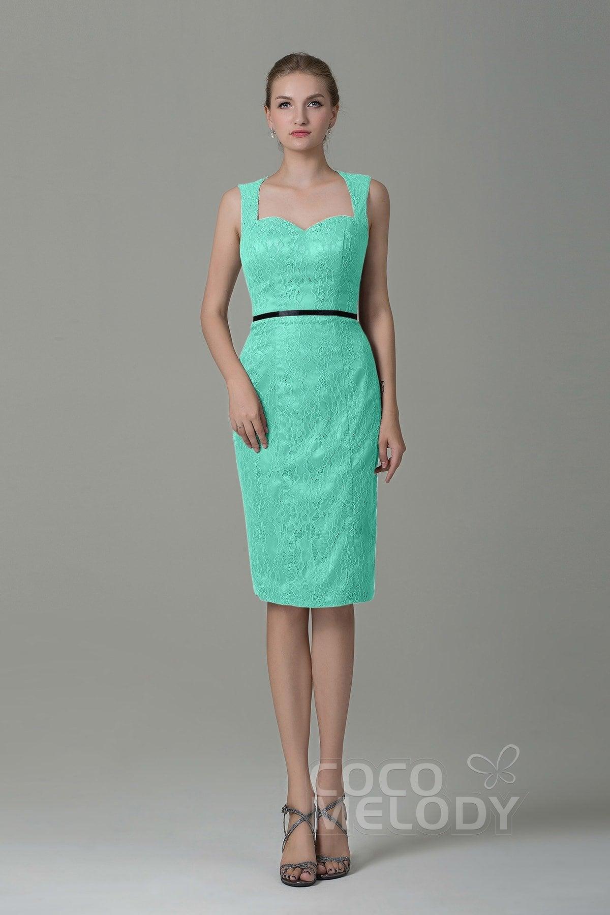 Sheath-Column Knee Length Lace Bridesmaid Dress COZK16011 - COCOMELODY