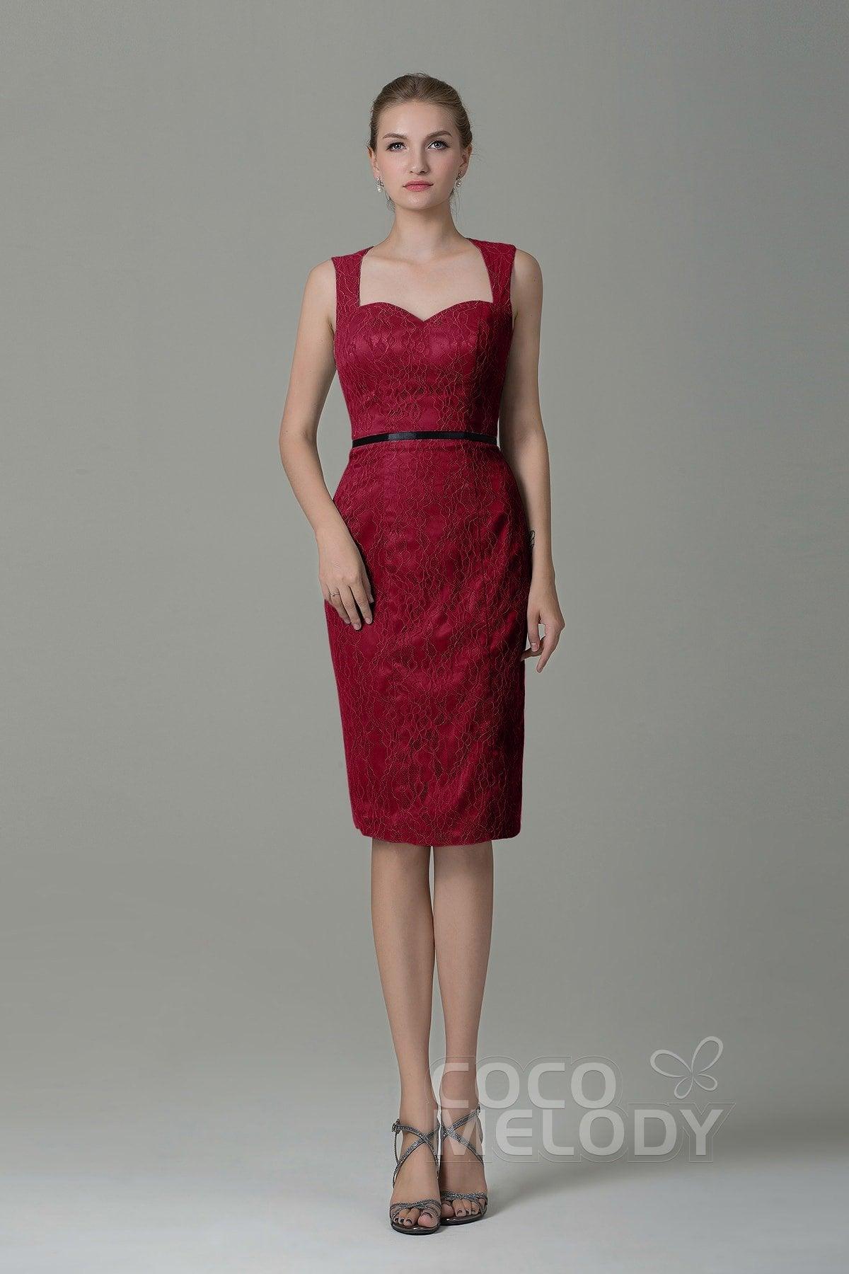 Sheath-Column Knee Length Lace Bridesmaid Dress COZK16011 - COCOMELODY