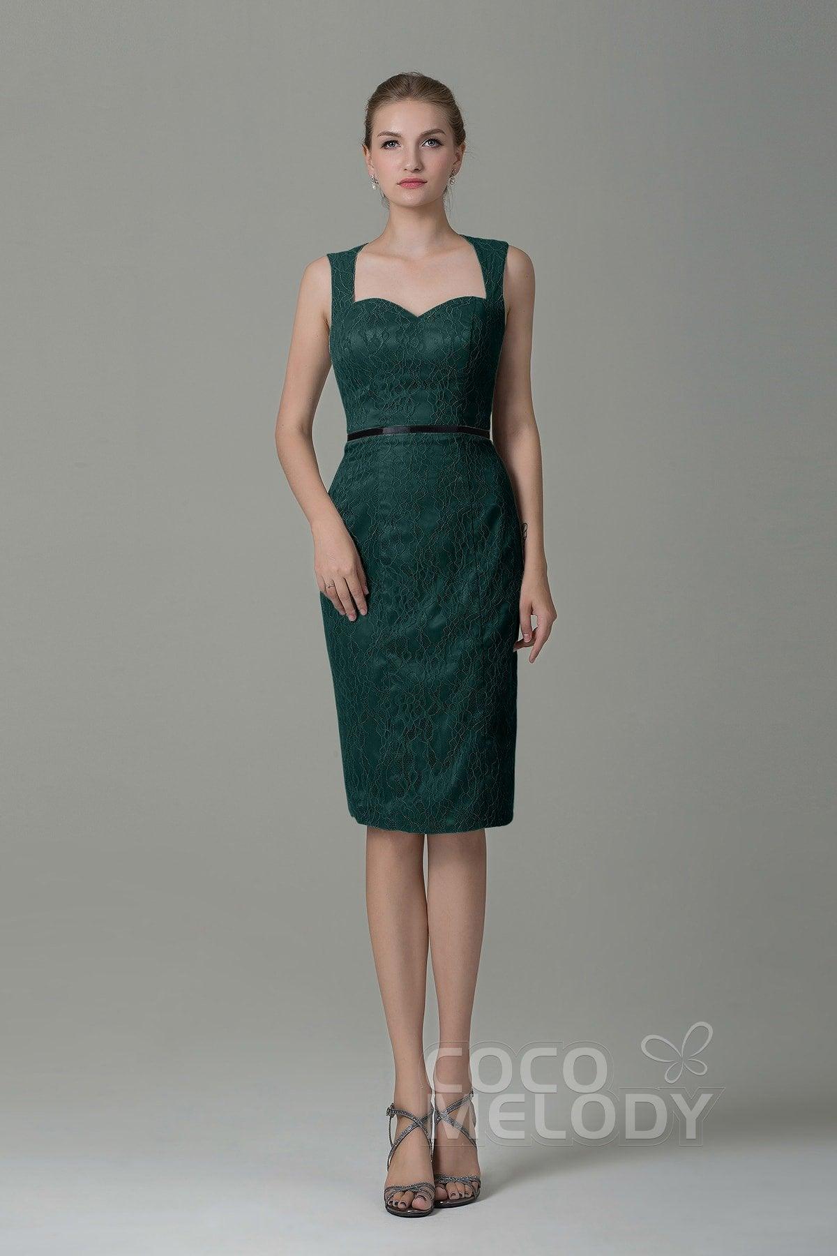 Sheath-Column Knee Length Lace Bridesmaid Dress COZK16011 - COCOMELODY