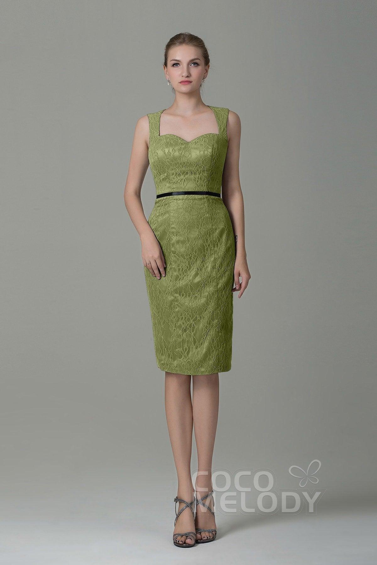 Sheath-Column Knee Length Lace Bridesmaid Dress COZK16011 - COCOMELODY