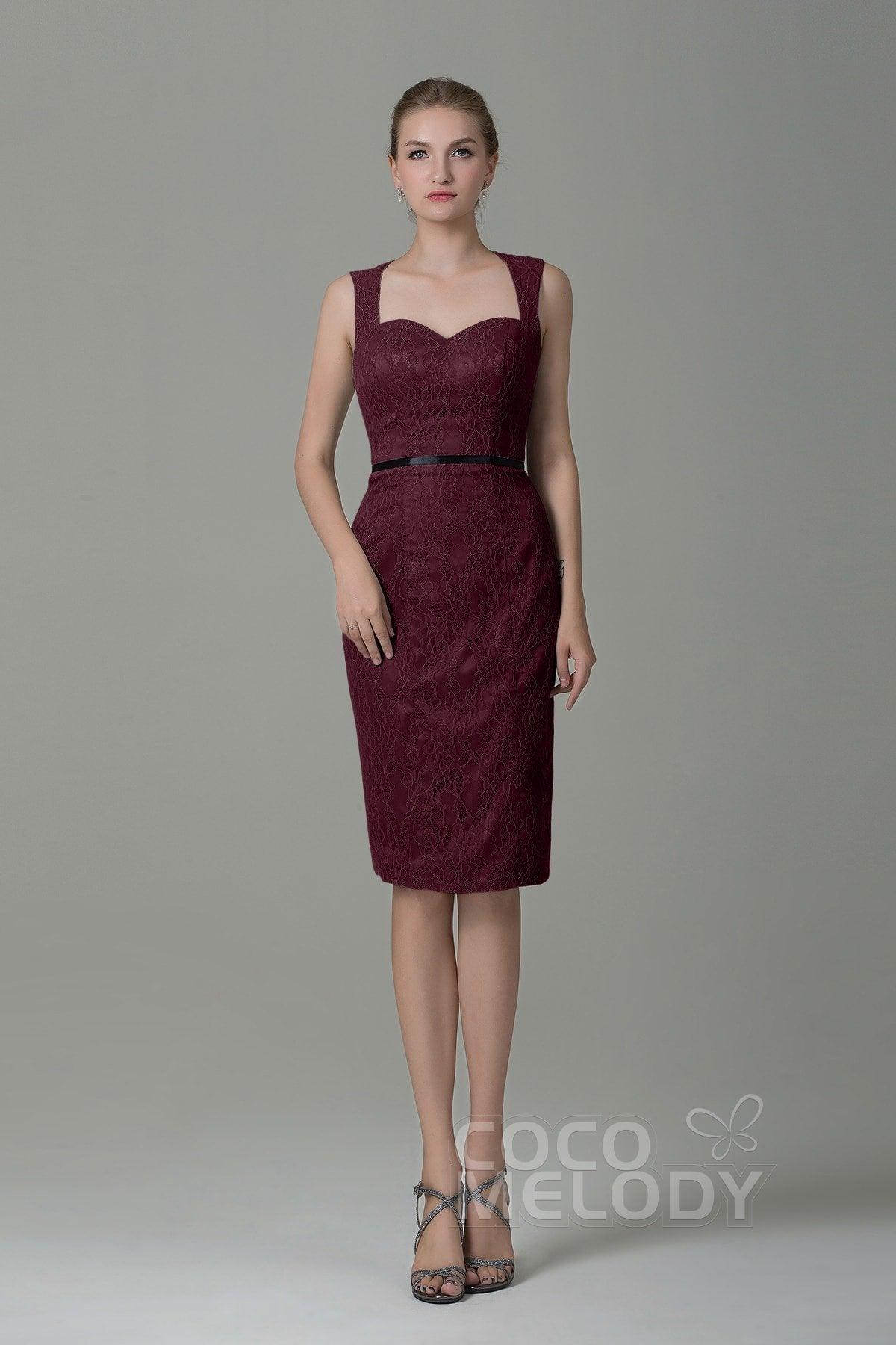 Sheath-Column Knee Length Lace Bridesmaid Dress COZK16011 - COCOMELODY