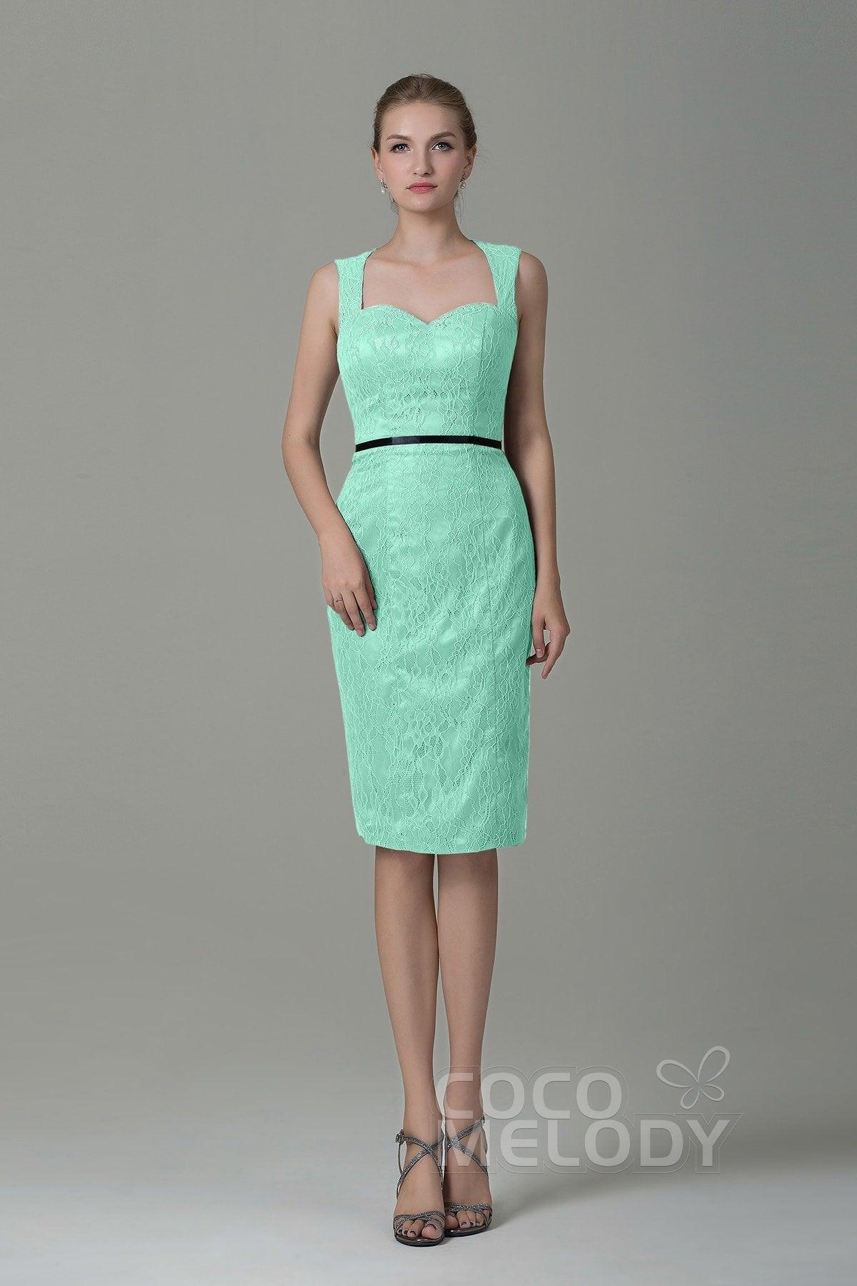 Sheath-Column Knee Length Lace Bridesmaid Dress COZK16011 - COCOMELODY