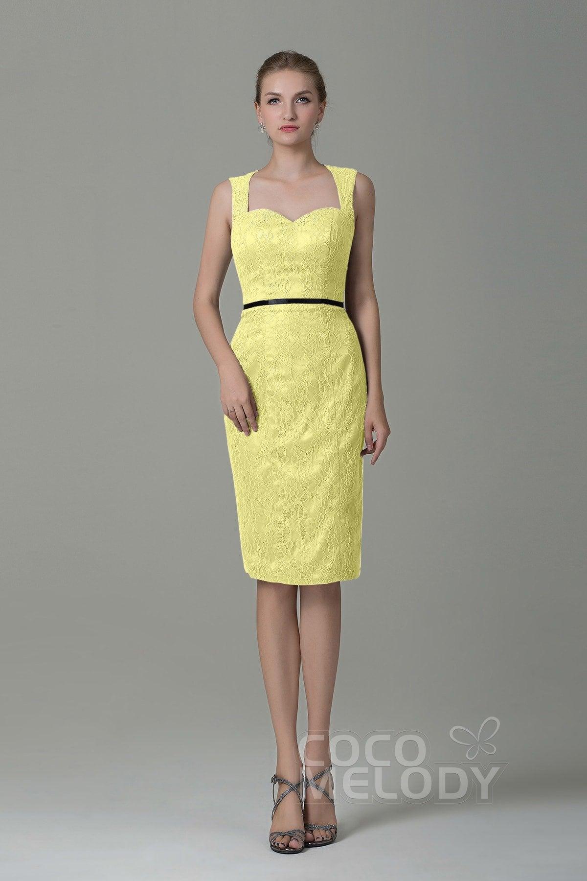 Sheath-Column Knee Length Lace Bridesmaid Dress COZK16011 - COCOMELODY
