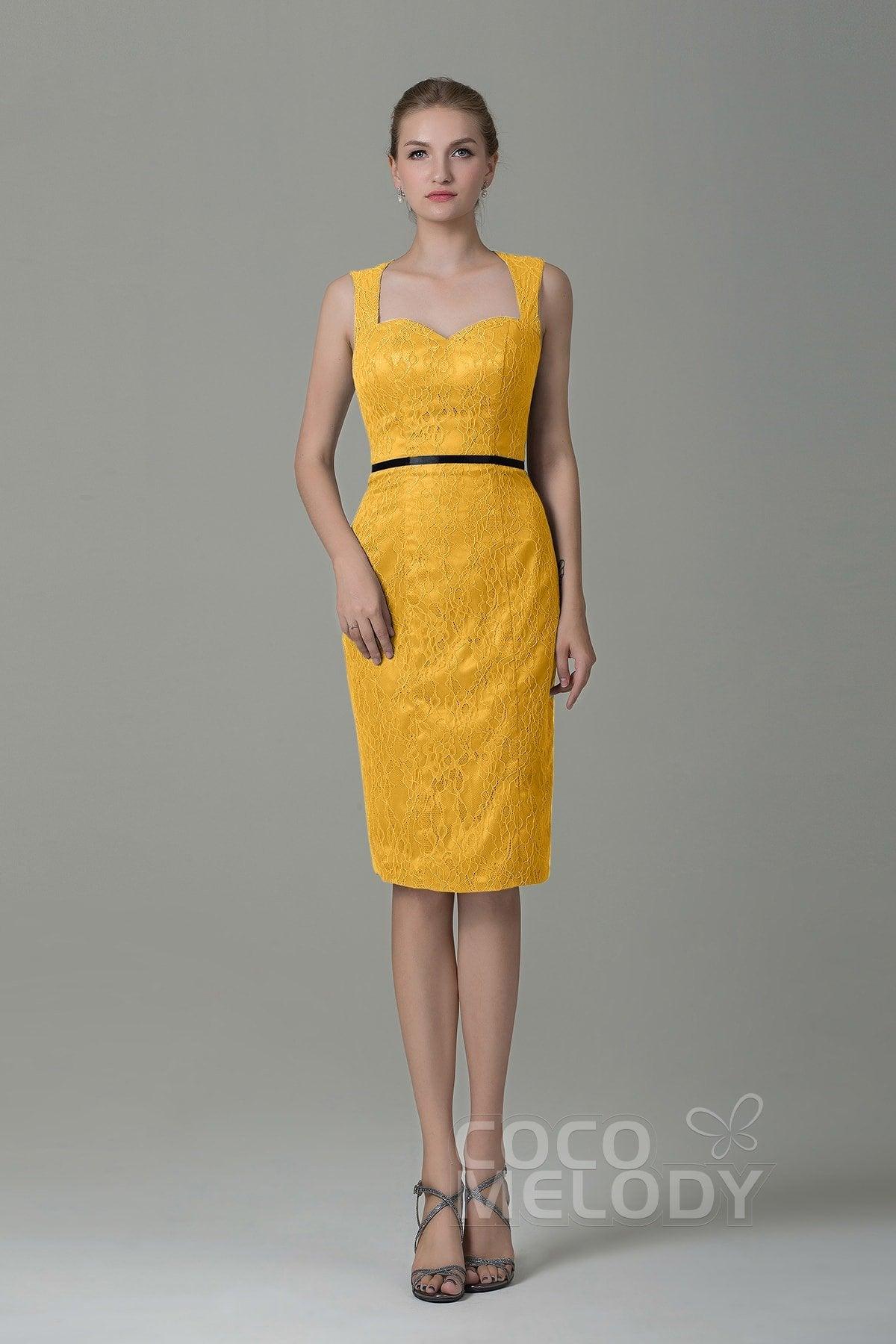 Sheath-Column Knee Length Lace Bridesmaid Dress COZK16011 - COCOMELODY
