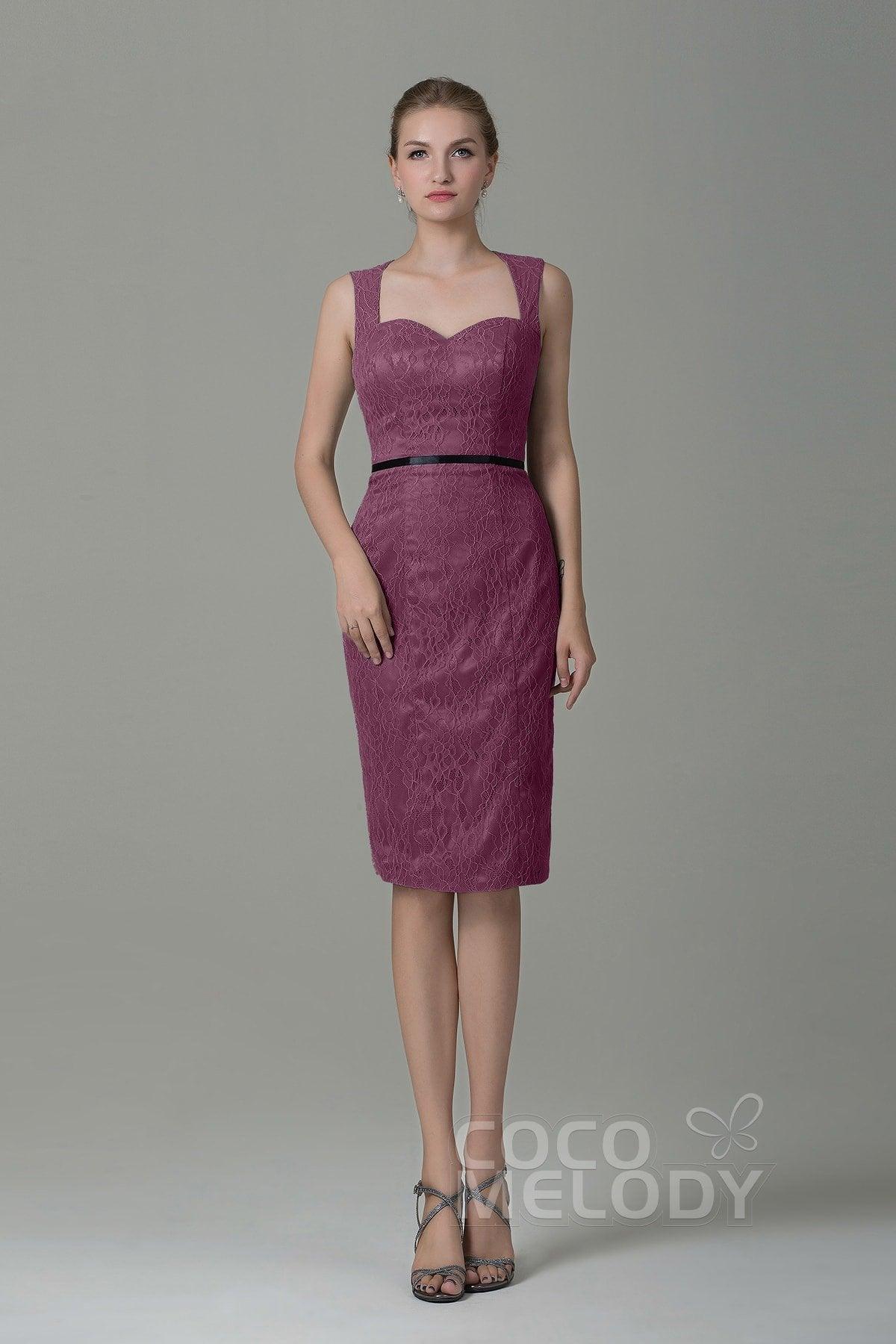 Sheath-Column Knee Length Lace Bridesmaid Dress COZK16011 - COCOMELODY