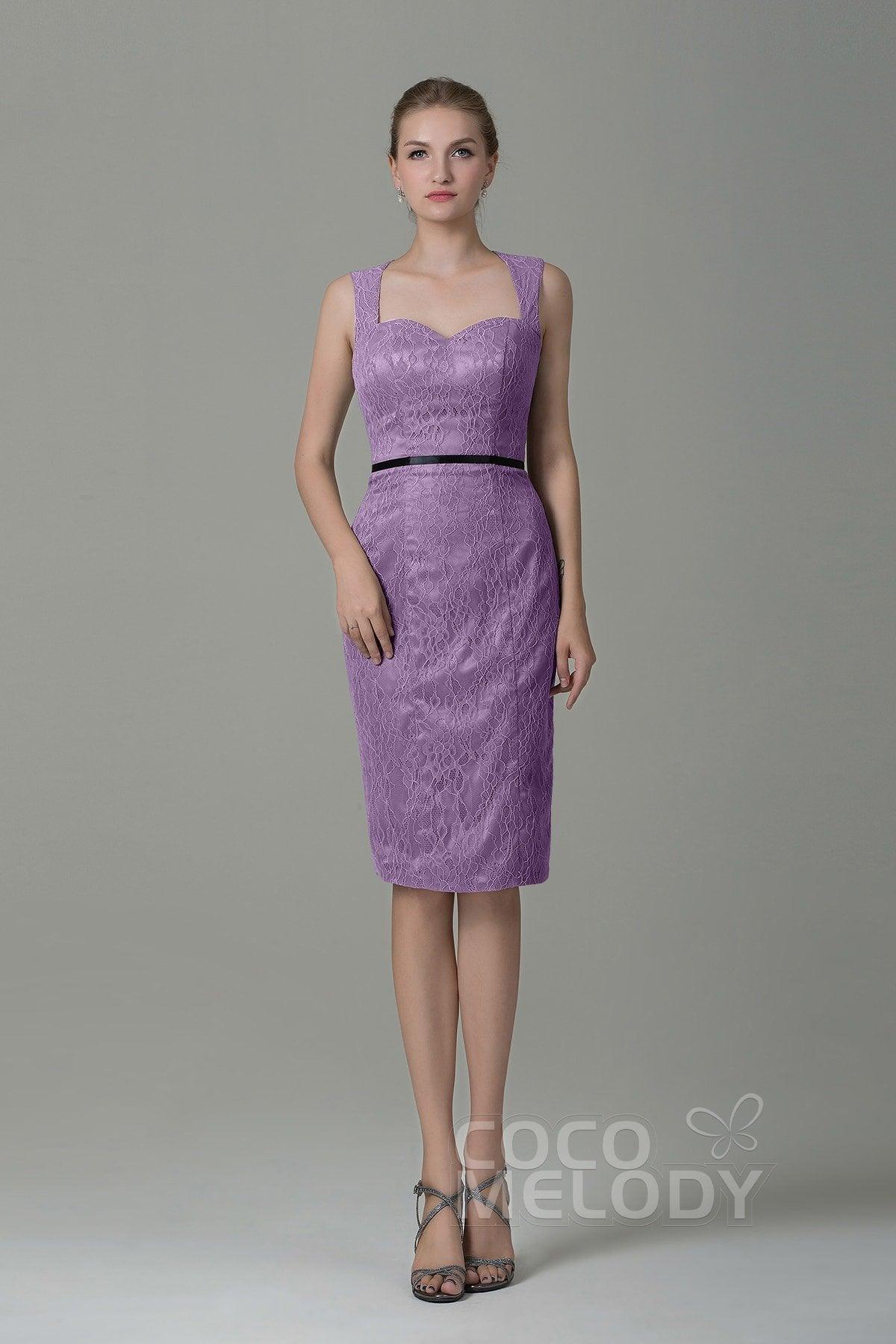Sheath-Column Knee Length Lace Bridesmaid Dress COZK16011 - COCOMELODY