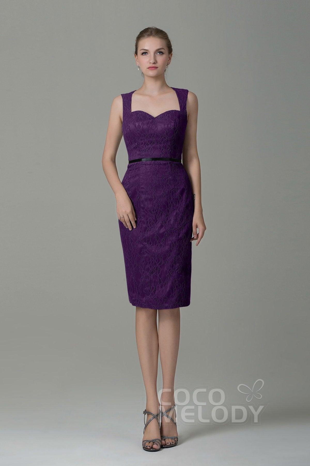 Sheath-Column Knee Length Lace Bridesmaid Dress COZK16011 - COCOMELODY