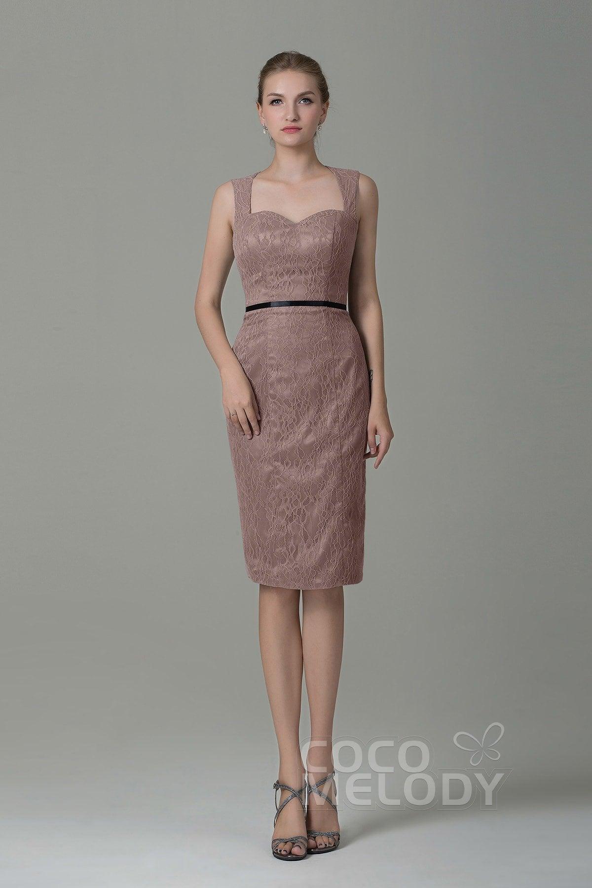 Sheath-Column Knee Length Lace Bridesmaid Dress COZK16011 - COCOMELODY