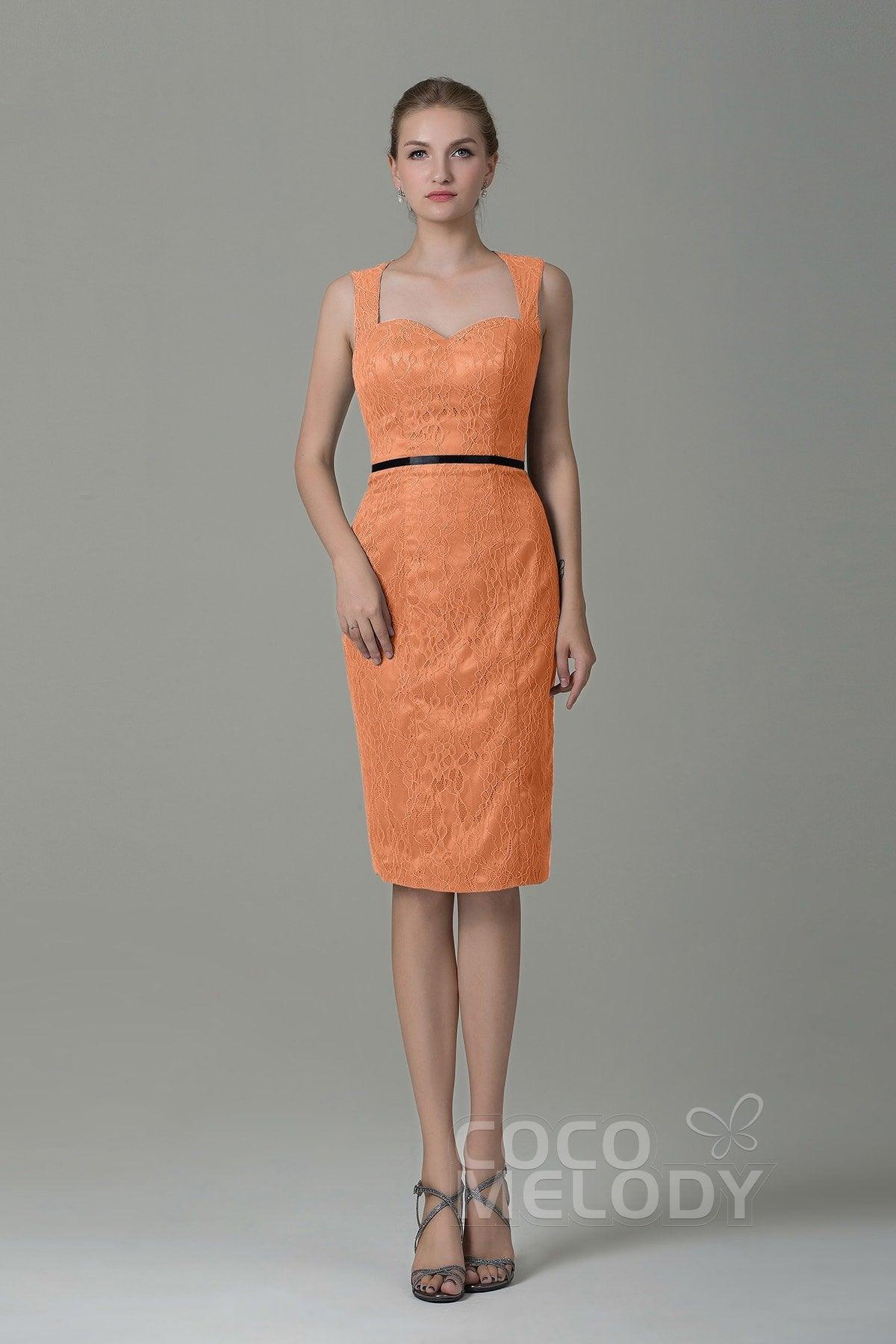 Sheath-Column Knee Length Lace Bridesmaid Dress COZK16011 - COCOMELODY