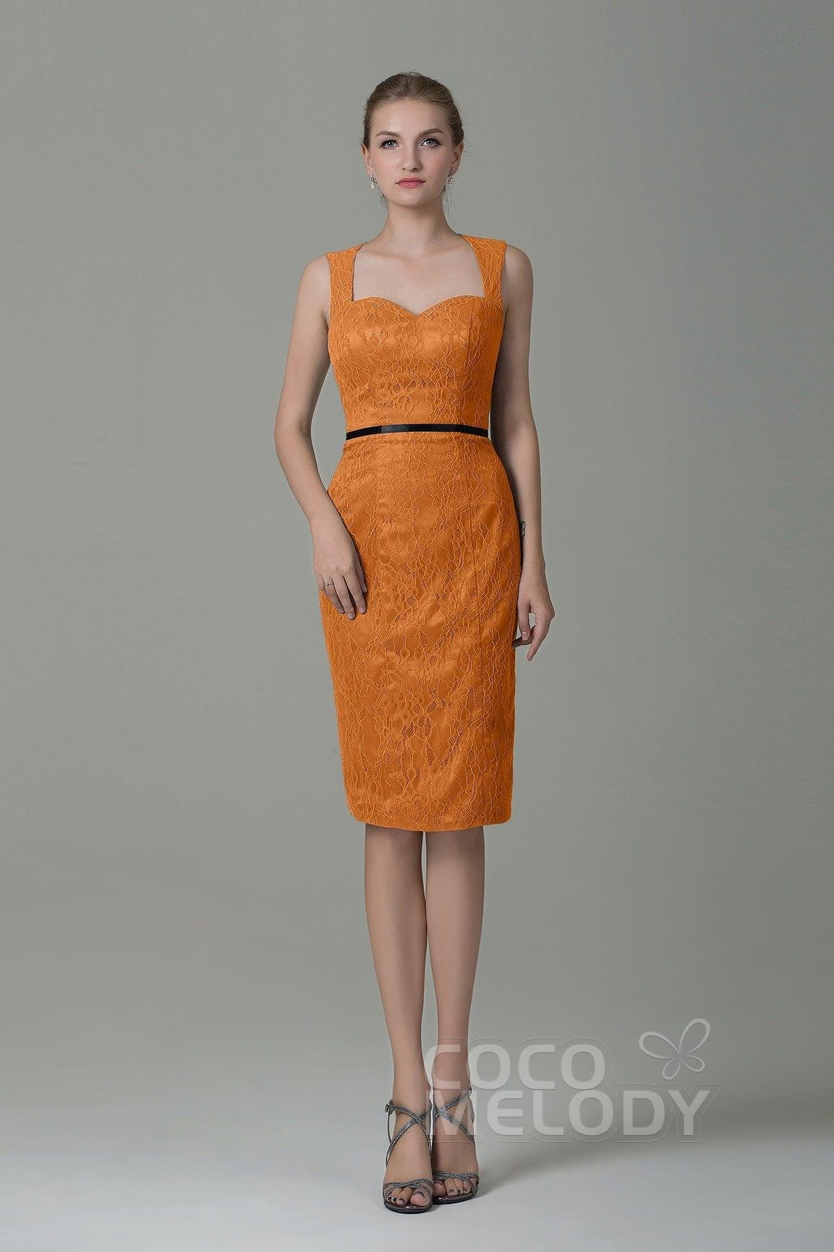 Sheath-Column Knee Length Lace Bridesmaid Dress COZK16011 - COCOMELODY