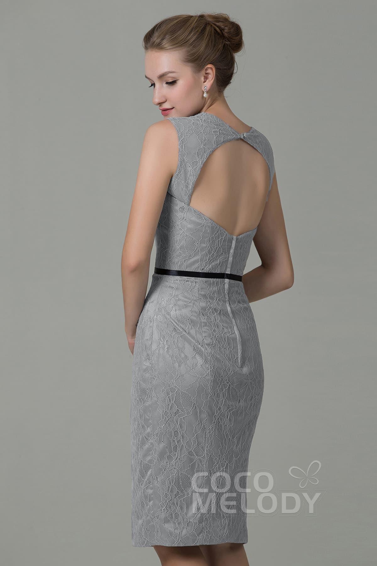 Sheath-Column Knee Length Lace Bridesmaid Dress COZK16011 - COCOMELODY