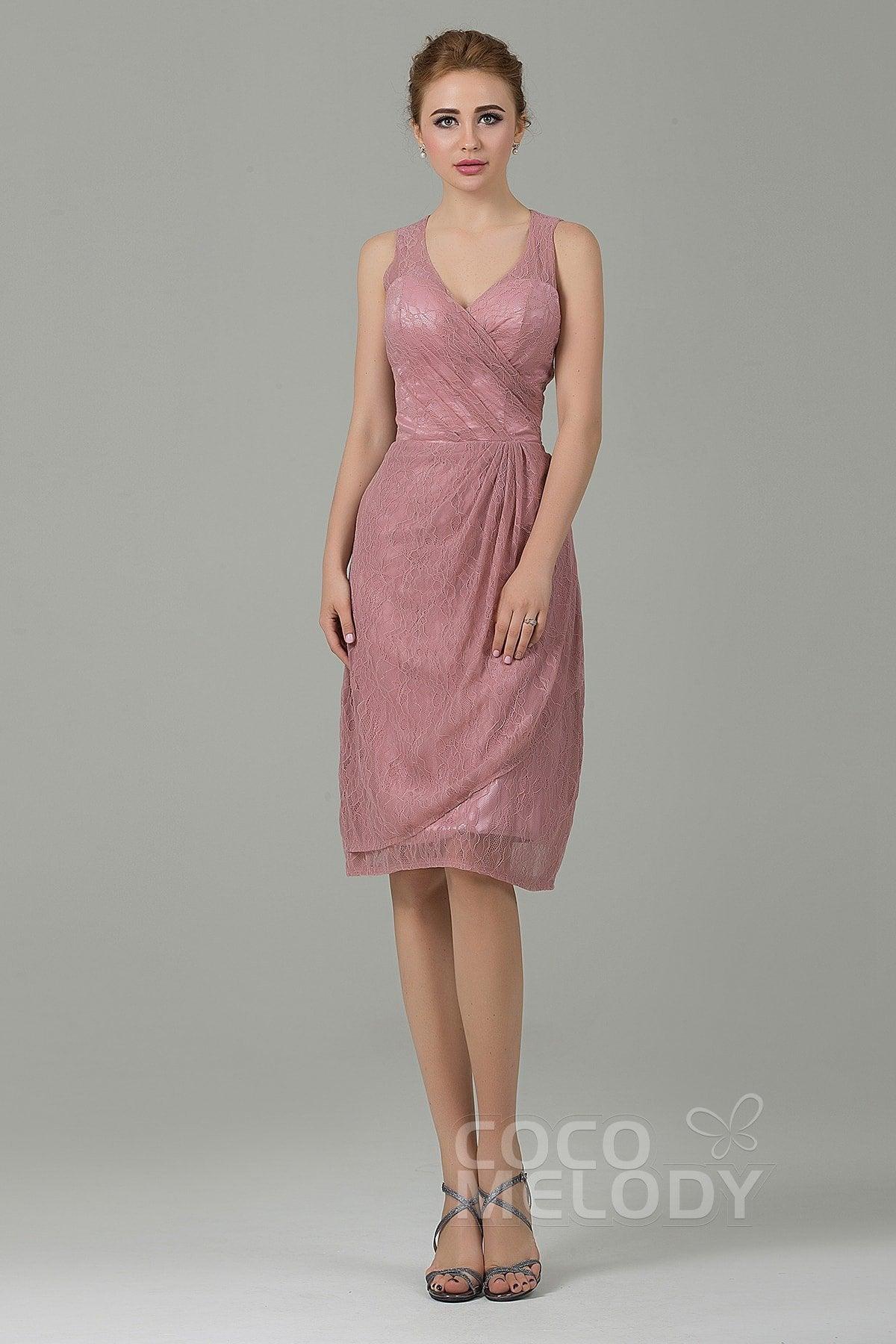 Sheath-Column Knee Length Lace Bridesmaid Dress COZK16012 - COCOMELODY