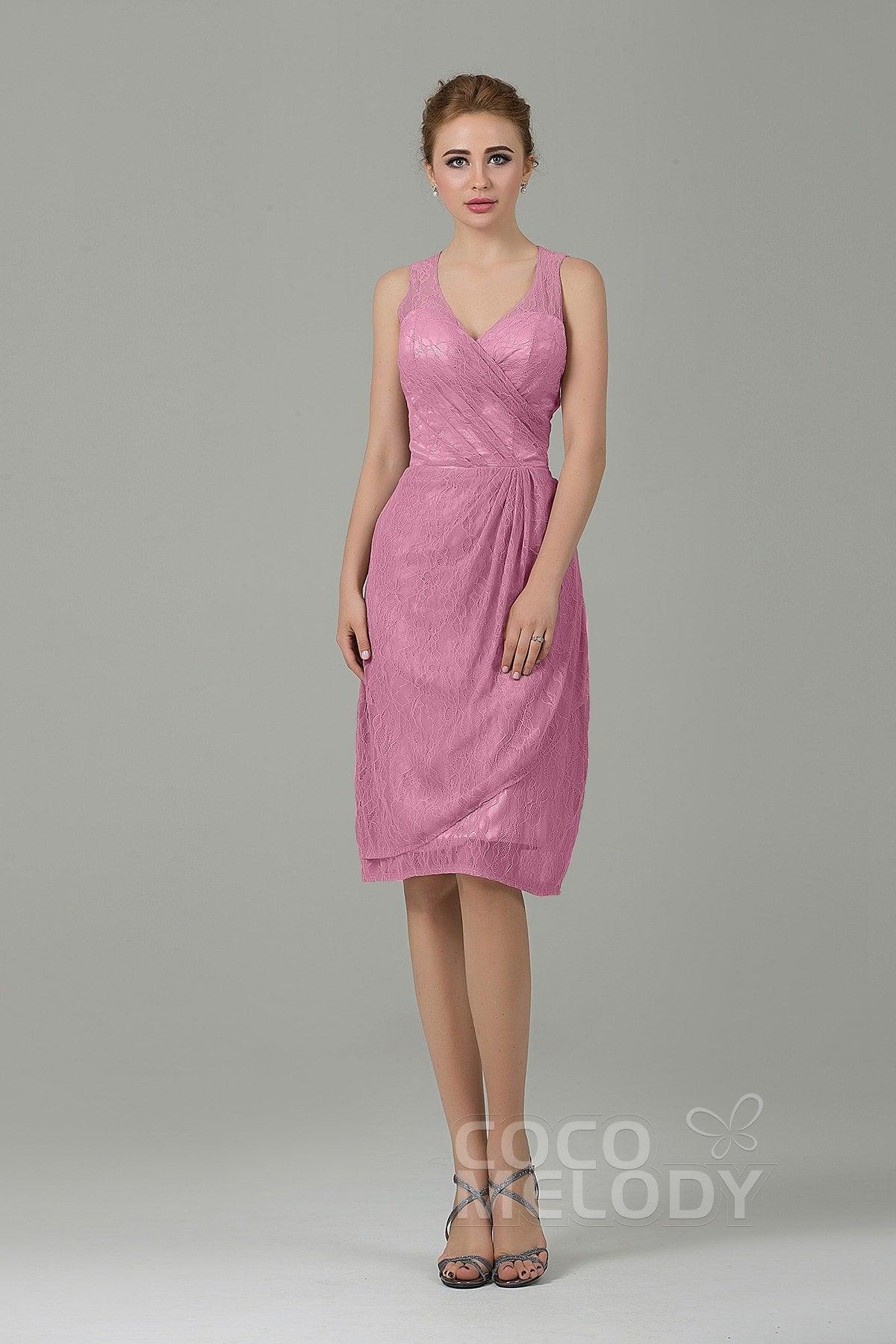 Sheath-Column Knee Length Lace Bridesmaid Dress COZK16012 - COCOMELODY
