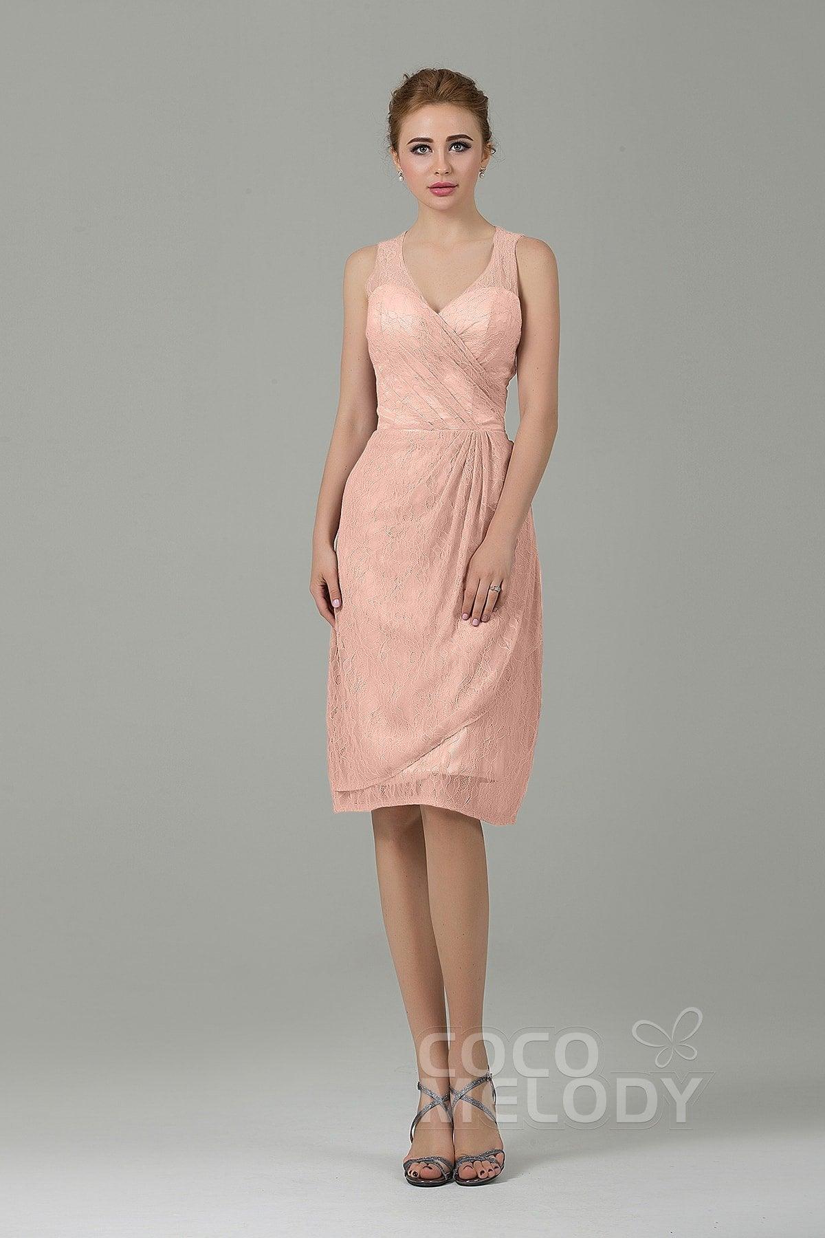 Sheath-Column Knee Length Lace Bridesmaid Dress COZK16012 - COCOMELODY