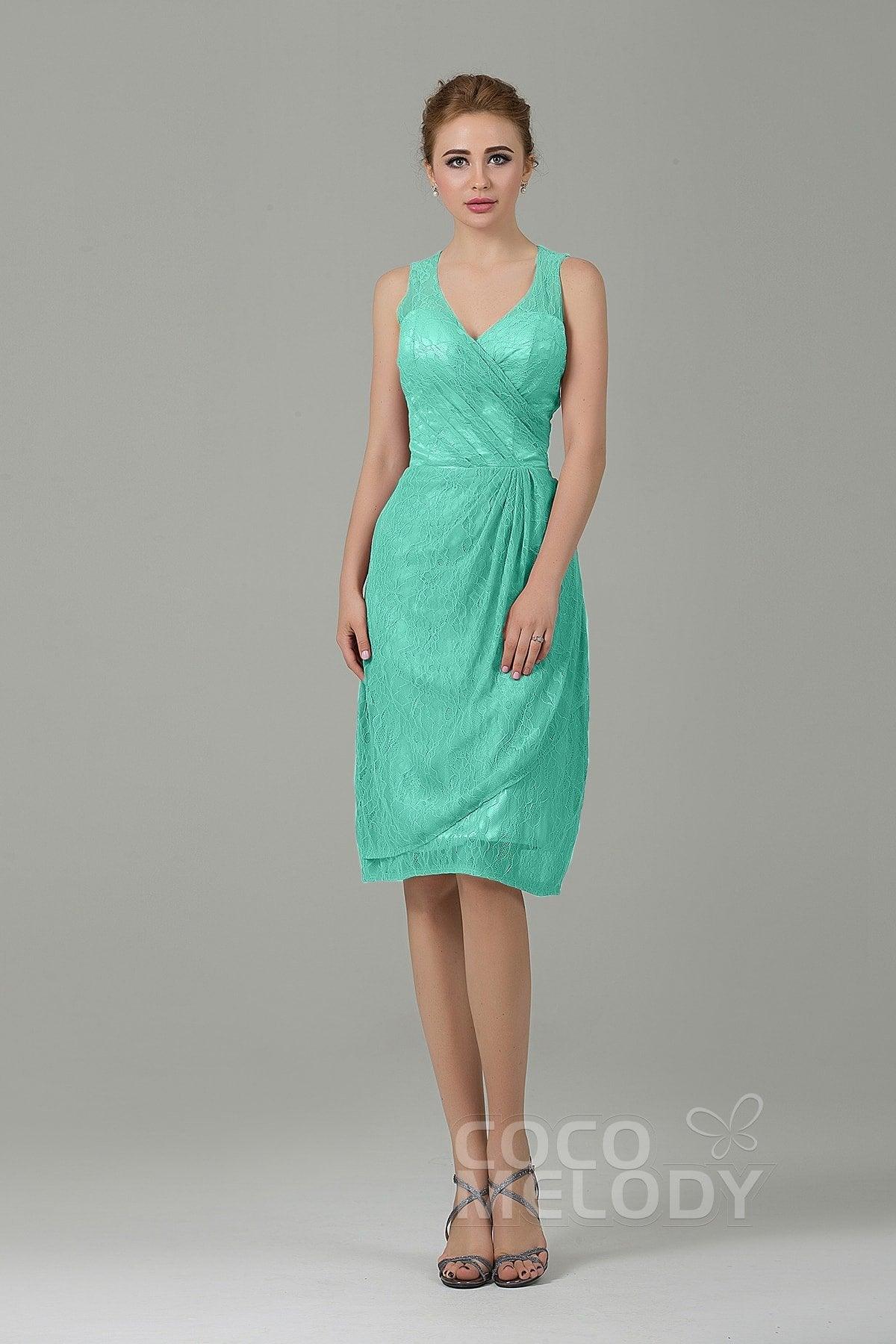 Sheath-Column Knee Length Lace Bridesmaid Dress COZK16012 - COCOMELODY