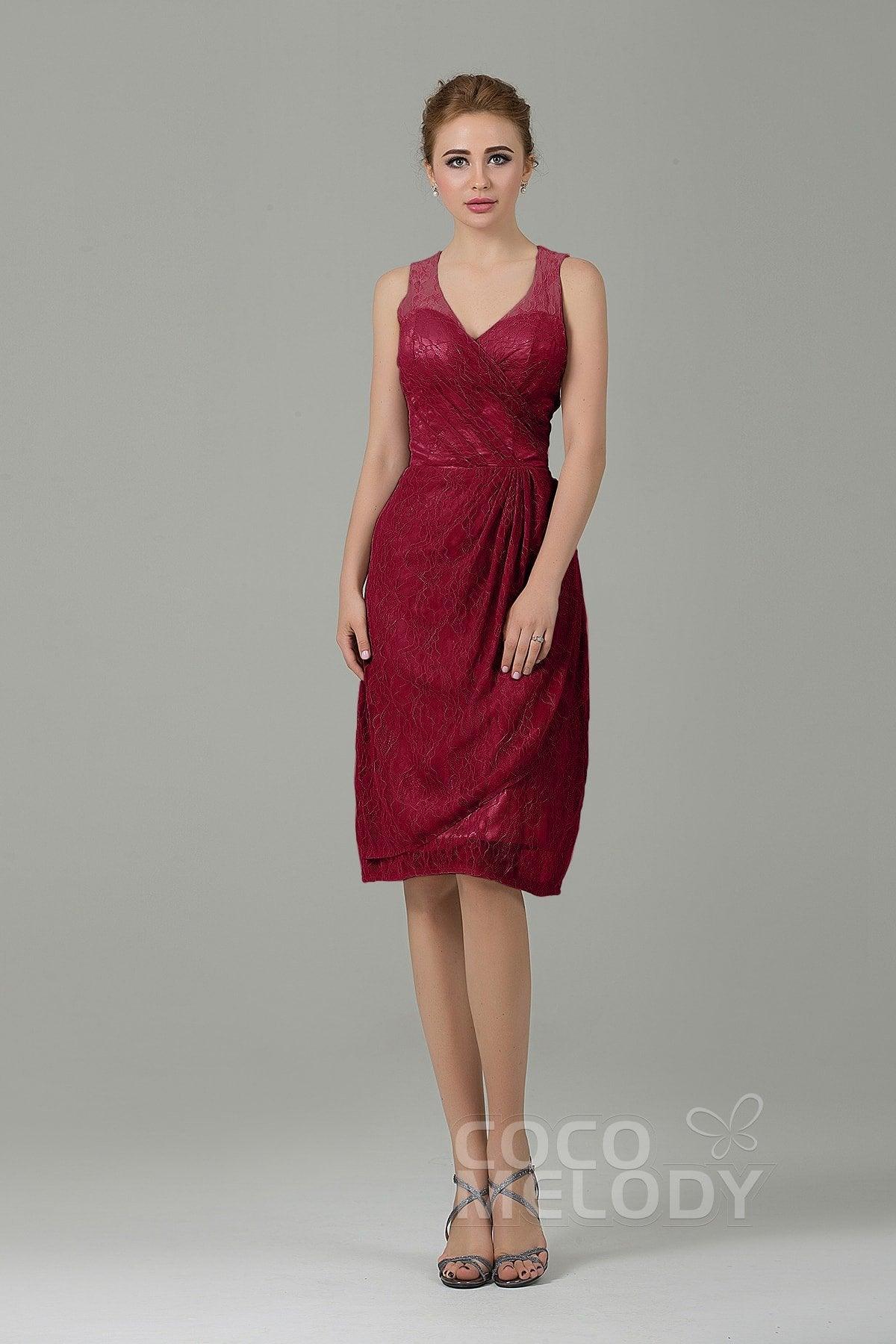 Sheath-Column Knee Length Lace Bridesmaid Dress COZK16012 - COCOMELODY