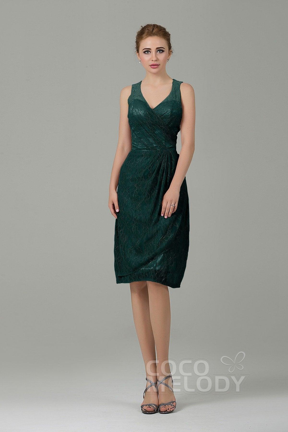 Sheath-Column Knee Length Lace Bridesmaid Dress COZK16012 - COCOMELODY