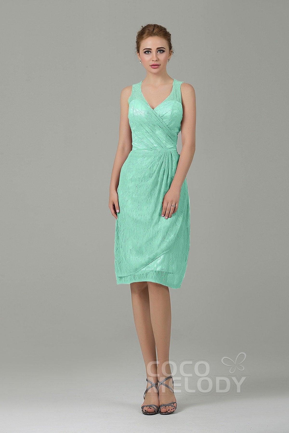 Sheath-Column Knee Length Lace Bridesmaid Dress COZK16012 - COCOMELODY
