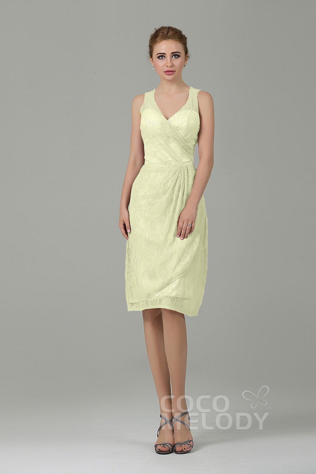 Sheath-Column Knee Length Lace Bridesmaid Dress COZK16012 - COCOMELODY