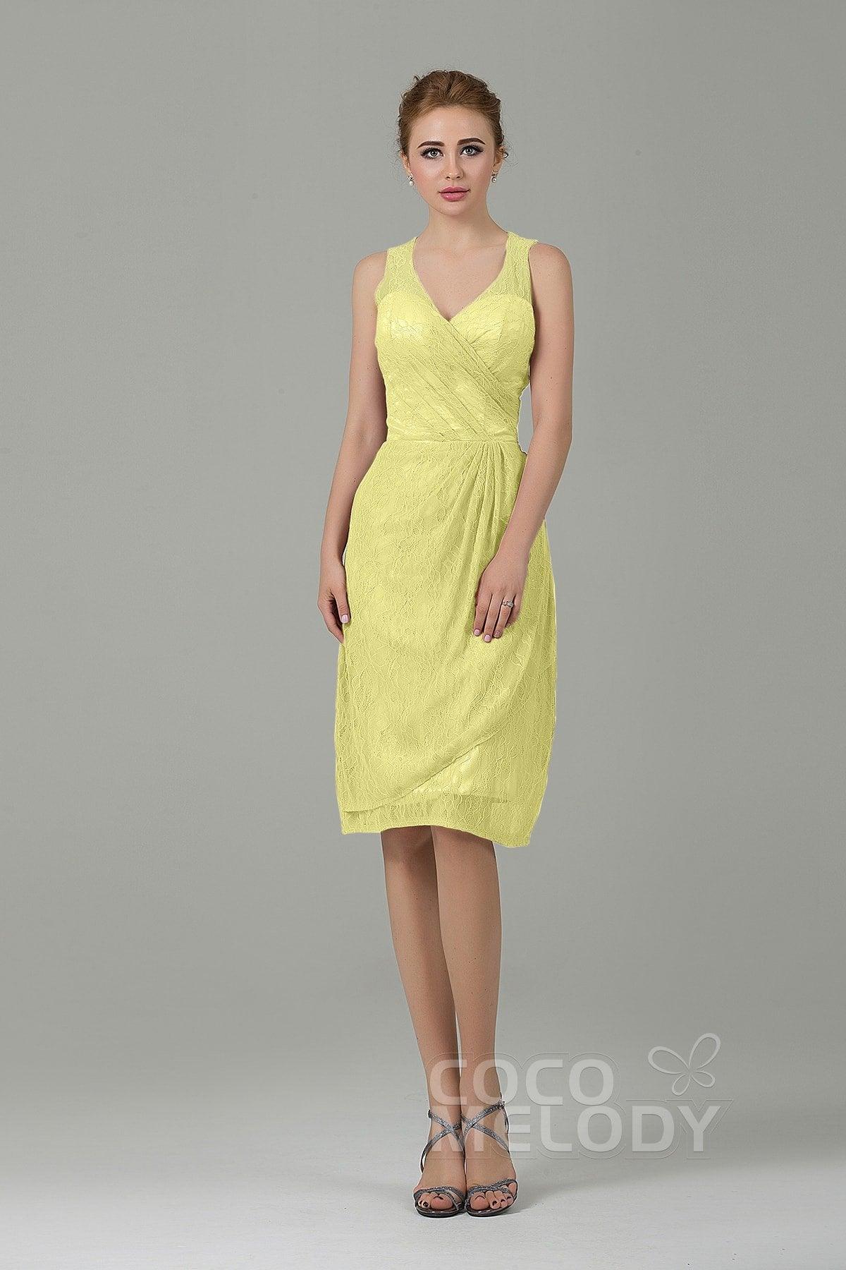 Sheath-Column Knee Length Lace Bridesmaid Dress COZK16012 - COCOMELODY