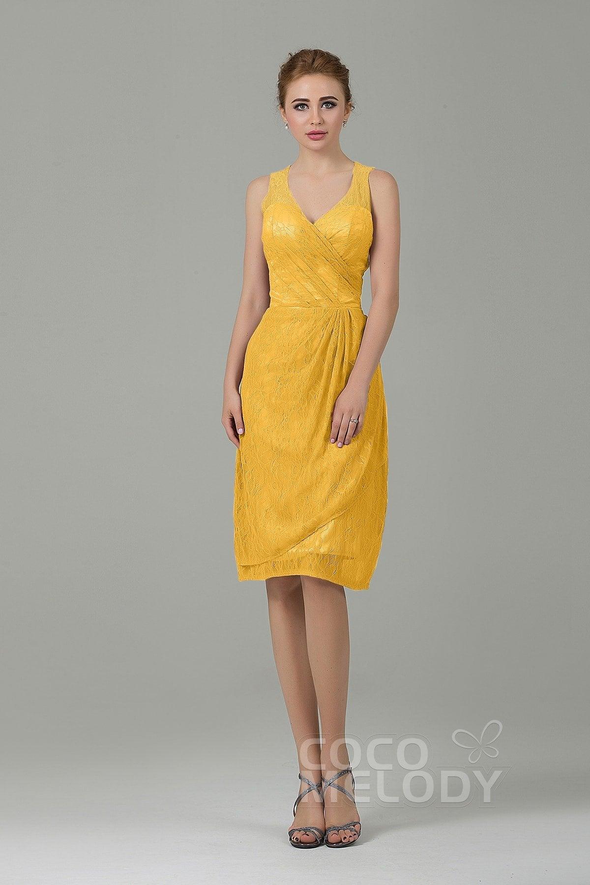 Sheath-Column Knee Length Lace Bridesmaid Dress COZK16012 - COCOMELODY
