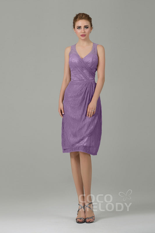 Sheath-Column Knee Length Lace Bridesmaid Dress COZK16012