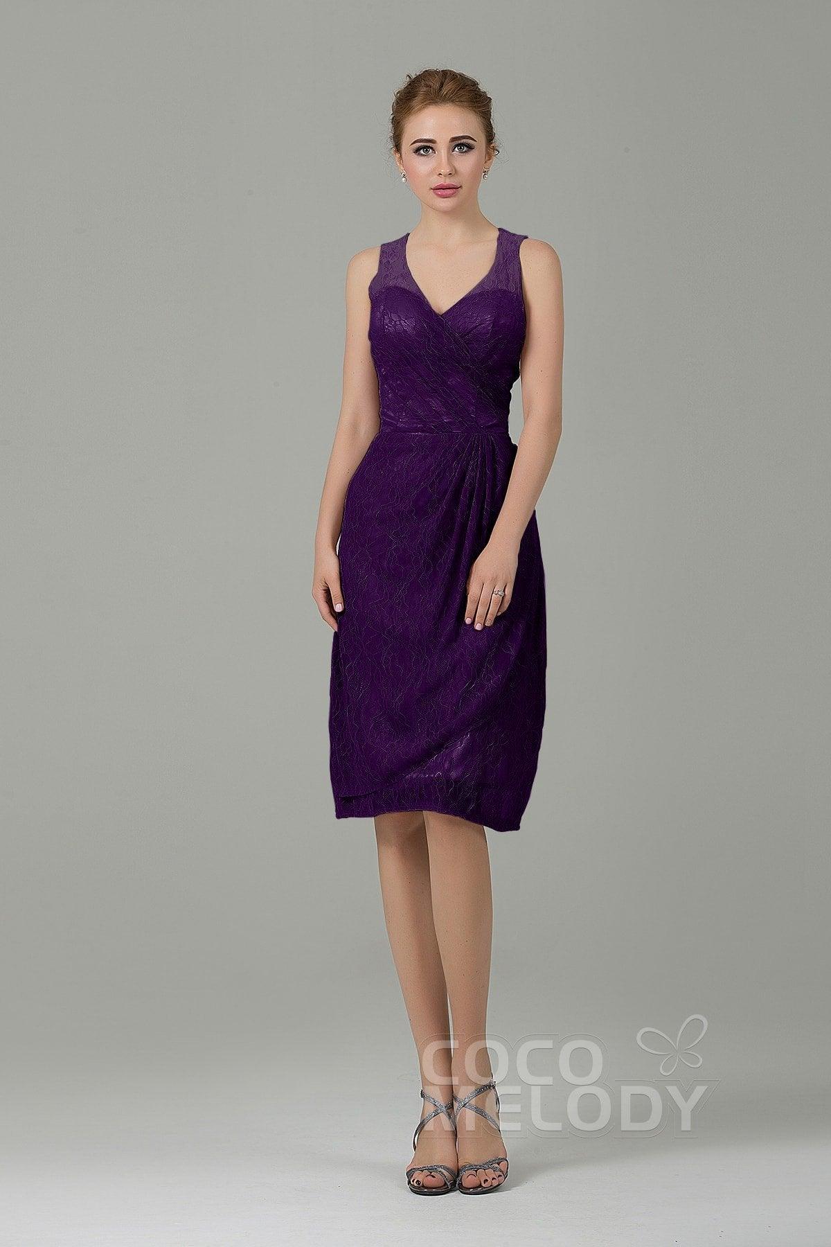 Sheath-Column Knee Length Lace Bridesmaid Dress COZK16012 - COCOMELODY
