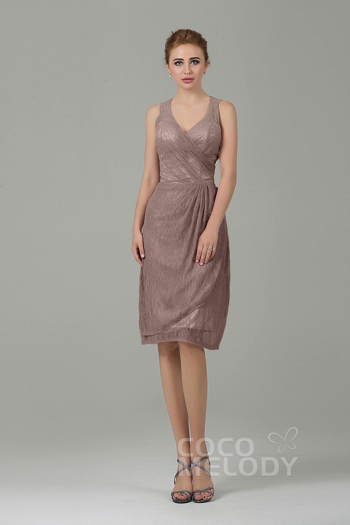 Sheath-Column Knee Length Lace Bridesmaid Dress COZK16012 - COCOMELODY