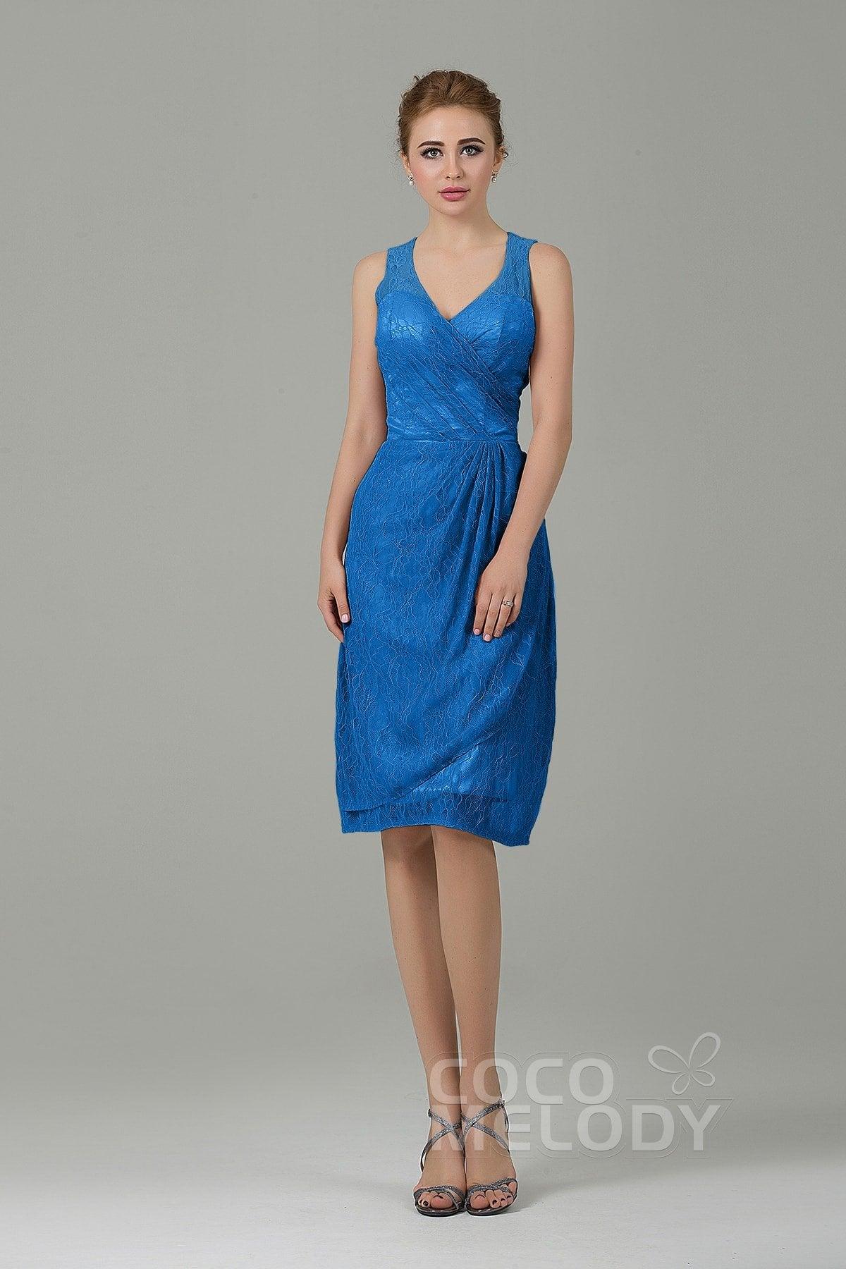Sheath-Column Knee Length Lace Bridesmaid Dress COZK16012 - COCOMELODY