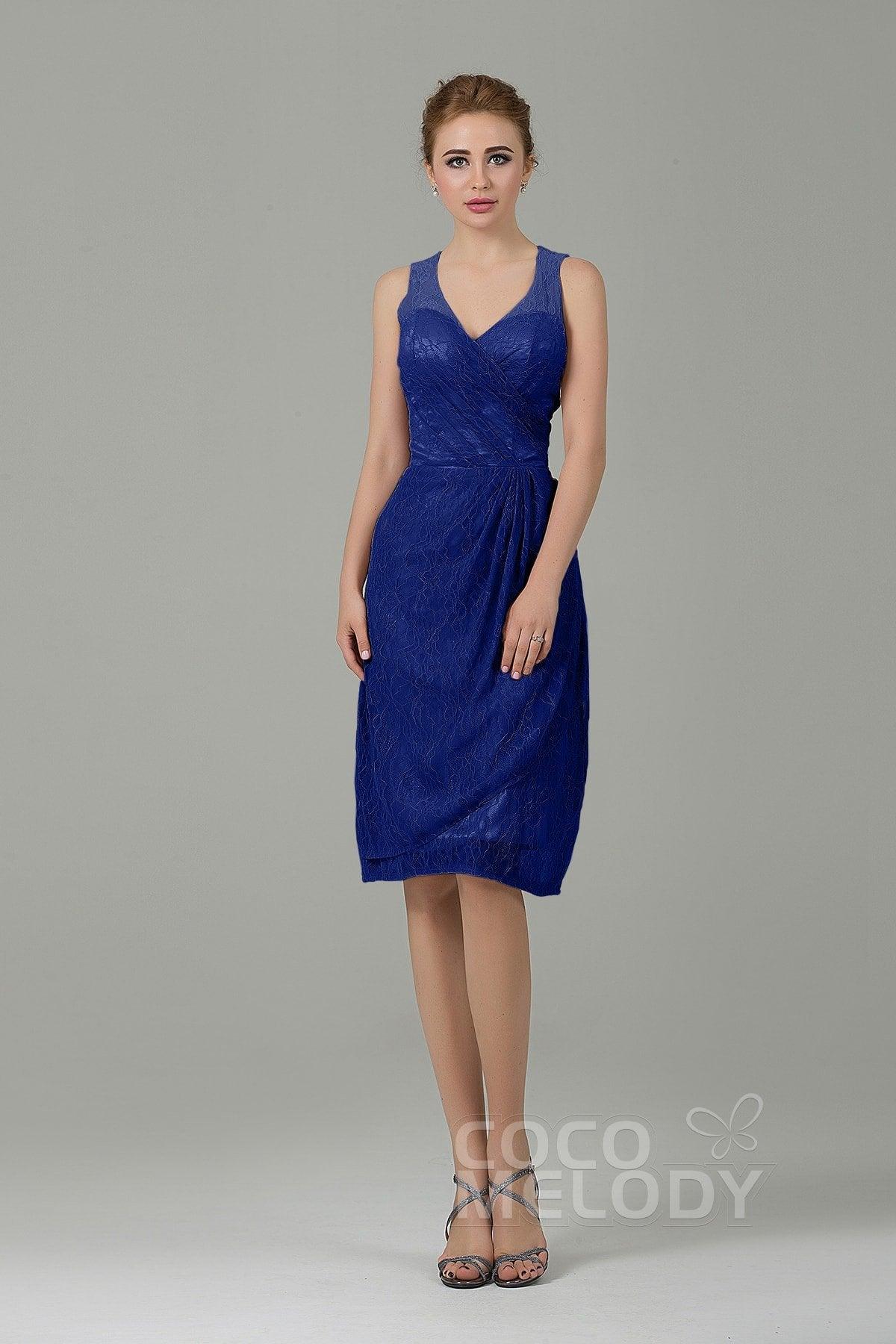 Sheath-Column Knee Length Lace Bridesmaid Dress COZK16012 - COCOMELODY