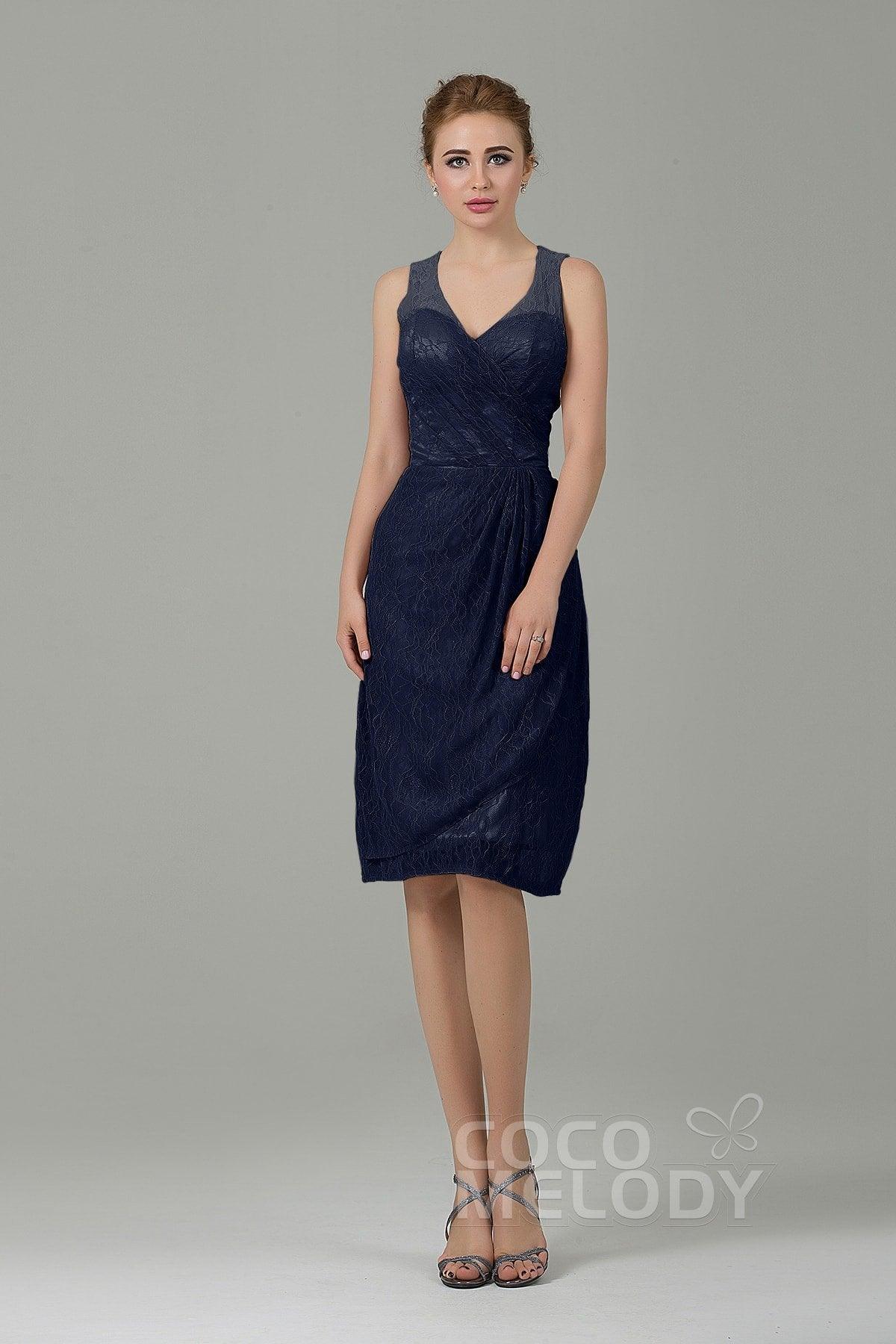 Sheath-Column Knee Length Lace Bridesmaid Dress COZK16012 - COCOMELODY
