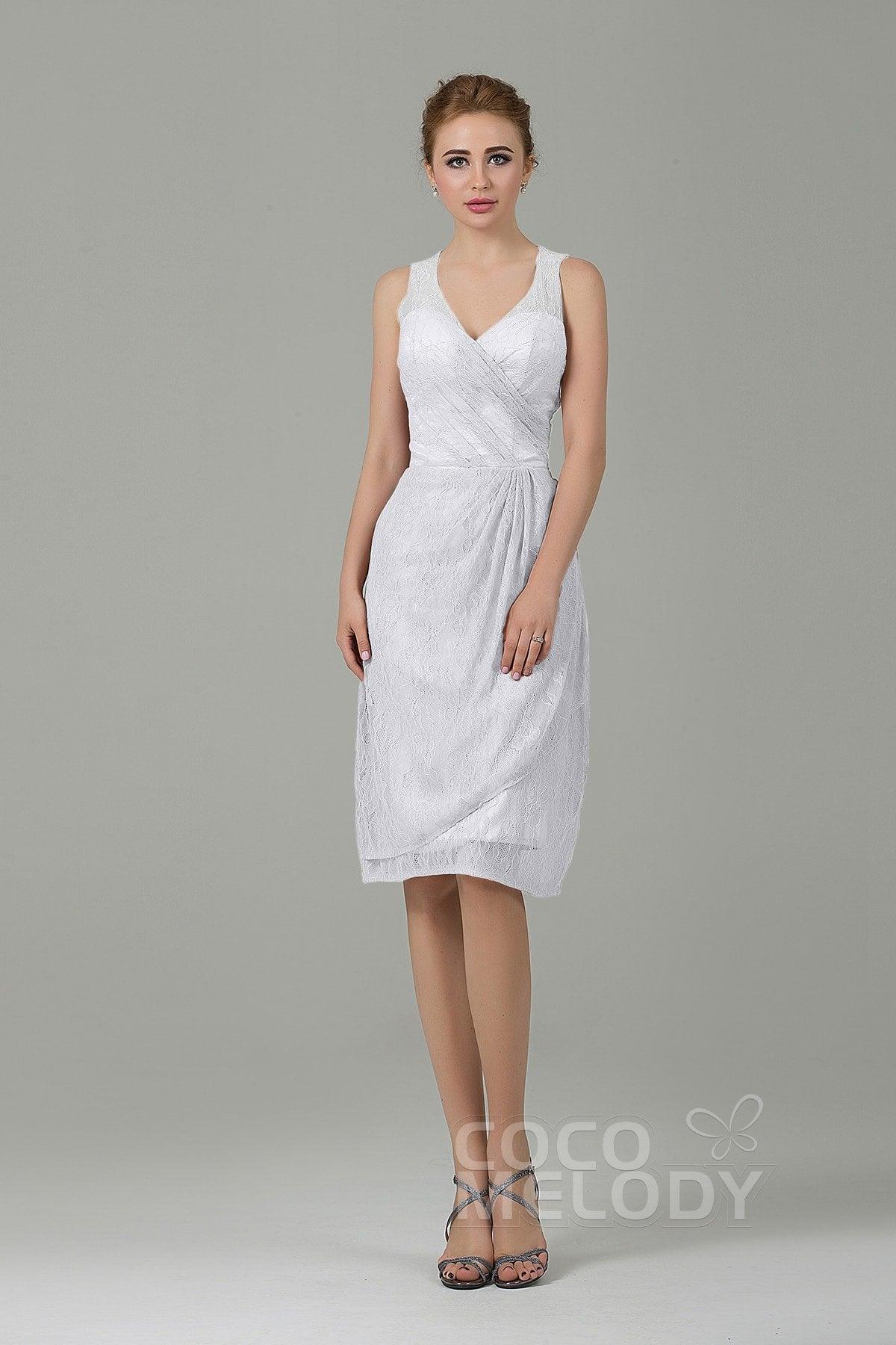 Sheath-Column Knee Length Lace Bridesmaid Dress COZK16012 - COCOMELODY