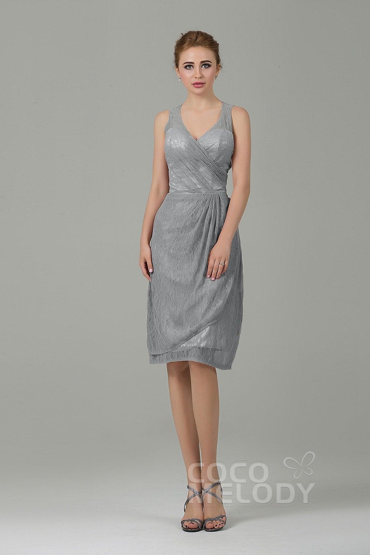 Sheath-Column Knee Length Lace Bridesmaid Dress COZK16012 - COCOMELODY