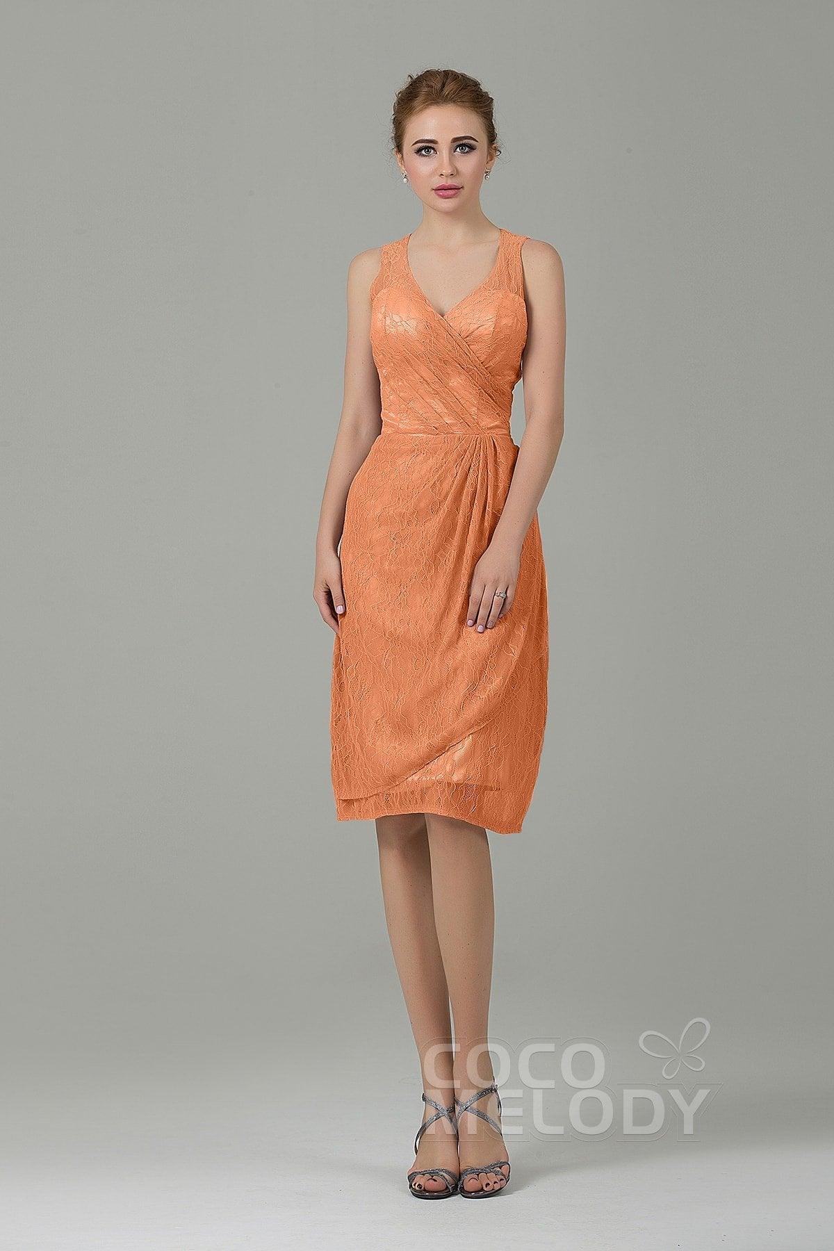Sheath-Column Knee Length Lace Bridesmaid Dress COZK16012 - COCOMELODY