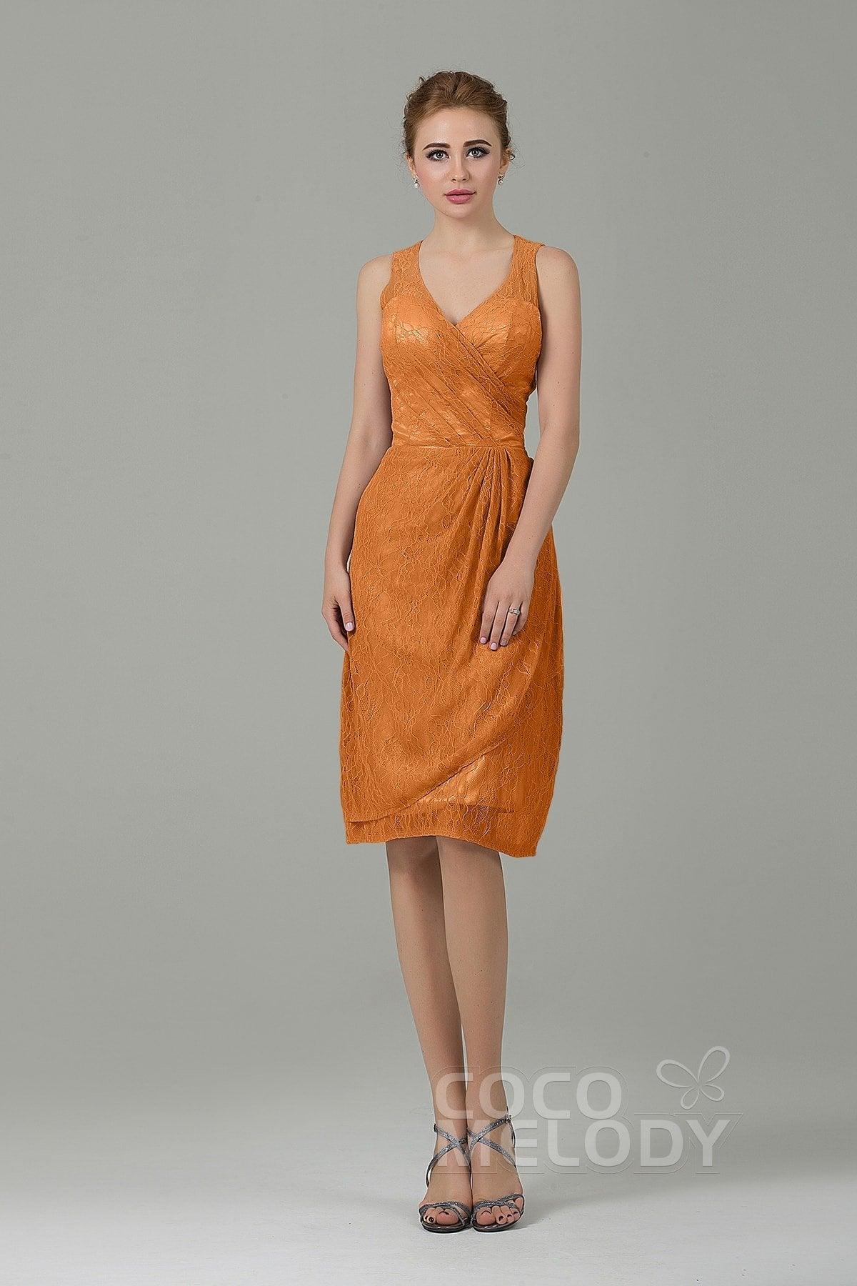 Sheath-Column Knee Length Lace Bridesmaid Dress COZK16012 - COCOMELODY