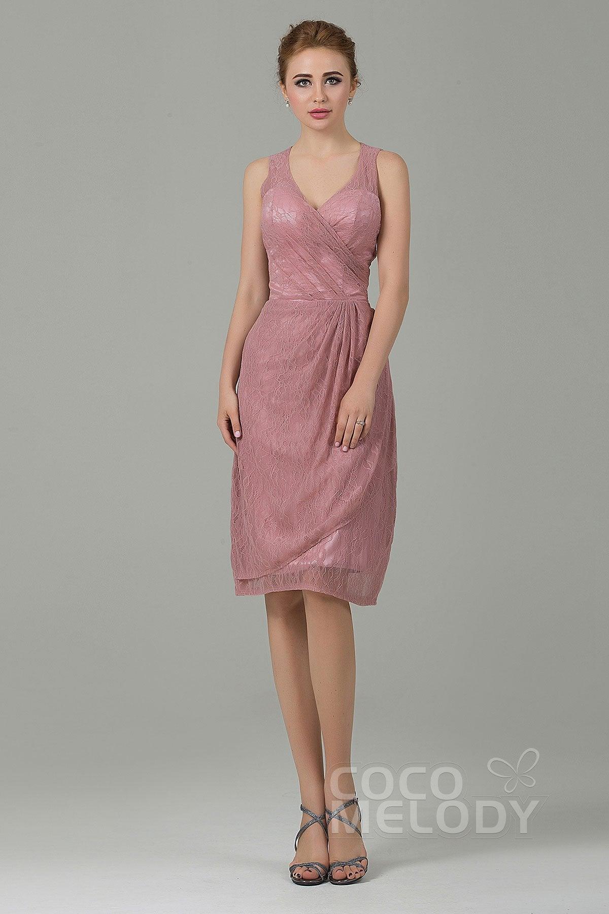 Sheath-Column Knee Length Lace Bridesmaid Dress COZK16012 - COCOMELODY