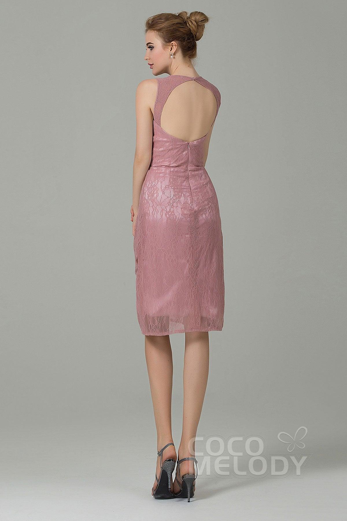 Sheath-Column Knee Length Lace Bridesmaid Dress COZK16012 - COCOMELODY