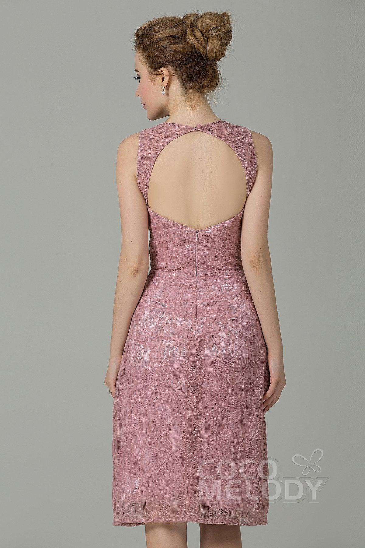 Sheath-Column Knee Length Lace Bridesmaid Dress COZK16012 - COCOMELODY