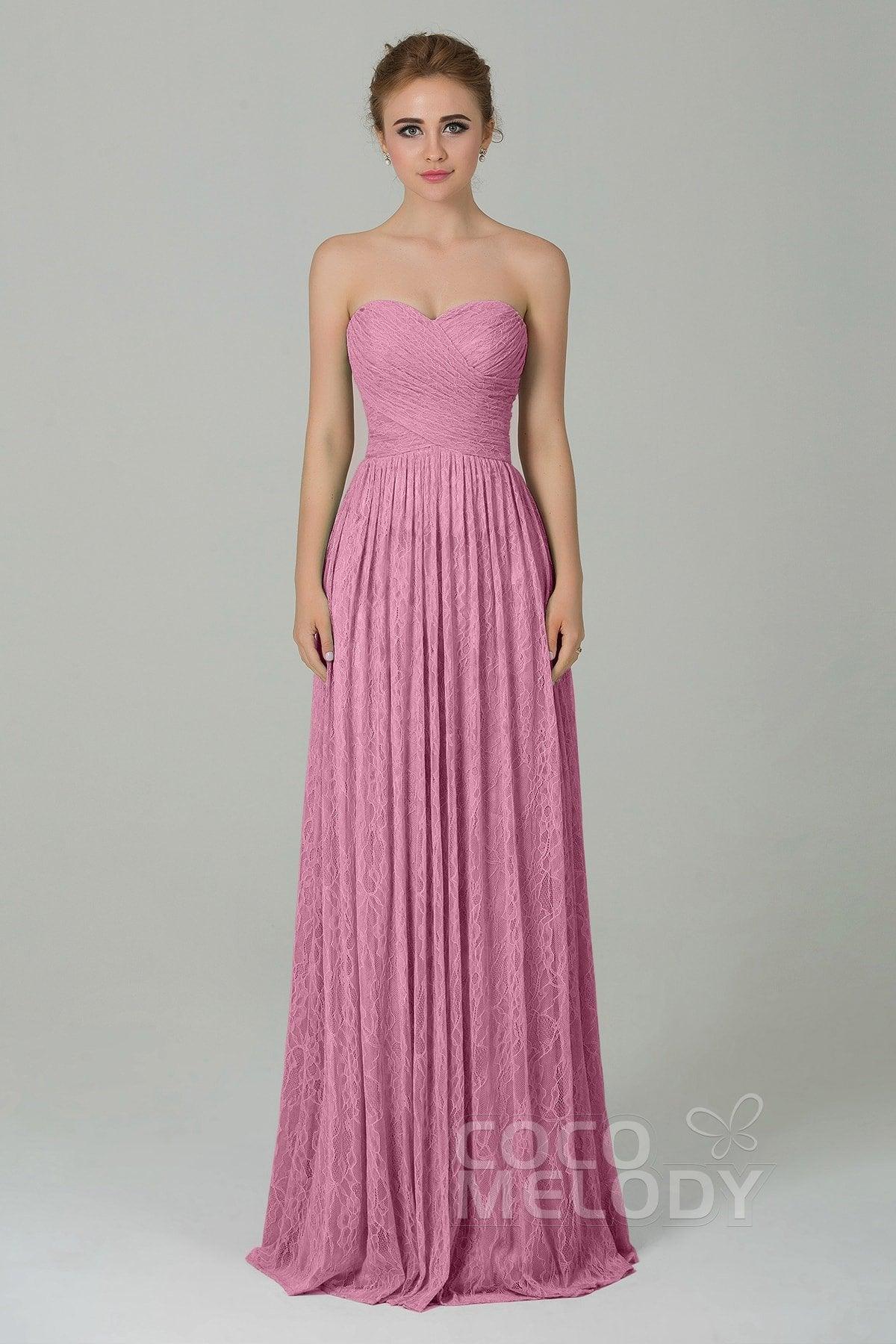 Sheath-Column Floor Length Lace Bridesmaid Dress COZK16013 - COCOMELODY