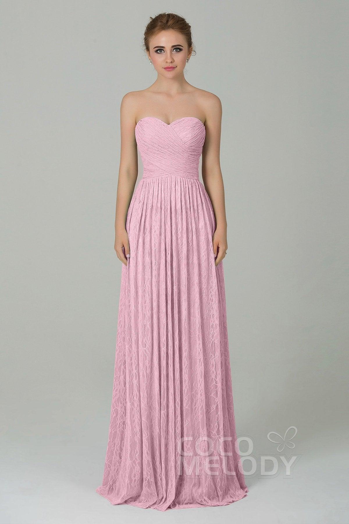 Sheath-Column Floor Length Lace Bridesmaid Dress COZK16013 - COCOMELODY